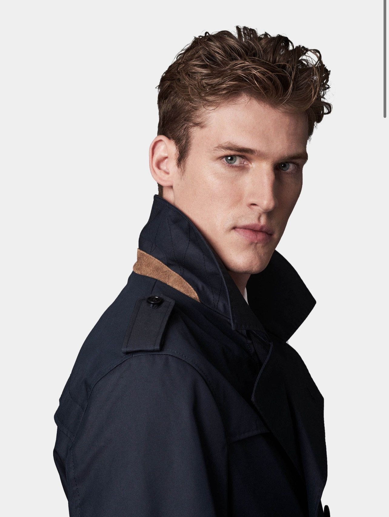 Designer GUTTERIDGE Trench cotton cloak blue double-breasted Size US XL / EU 56 / 4 - 5 Thumbnail