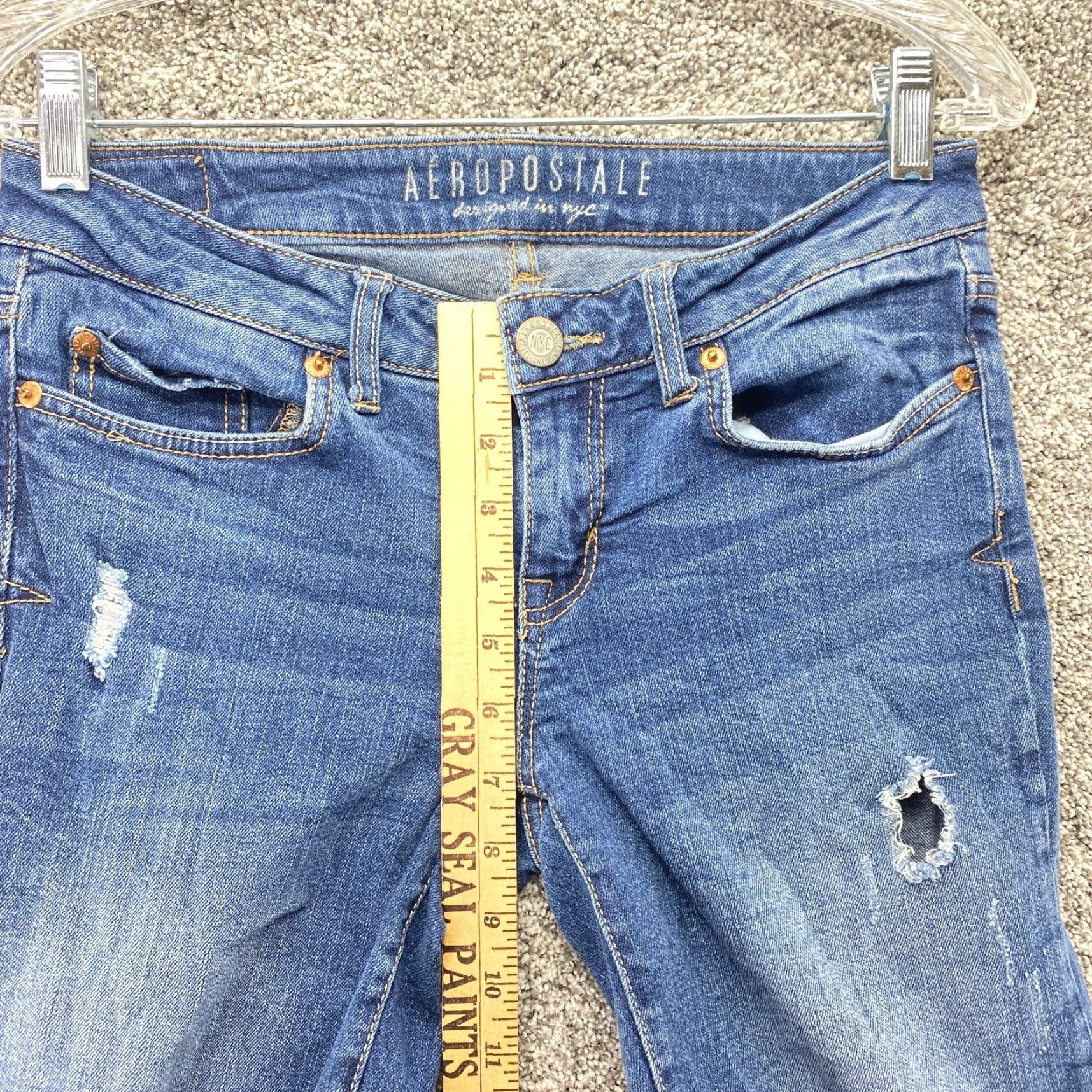 Vintage Aéropostale Jeans Women 4 Dark Blue Denim Low Rise Slim Skinny Stretch Fade Aero Jeans Size 27" / US 4 / IT 40 - 3 Thumbnail