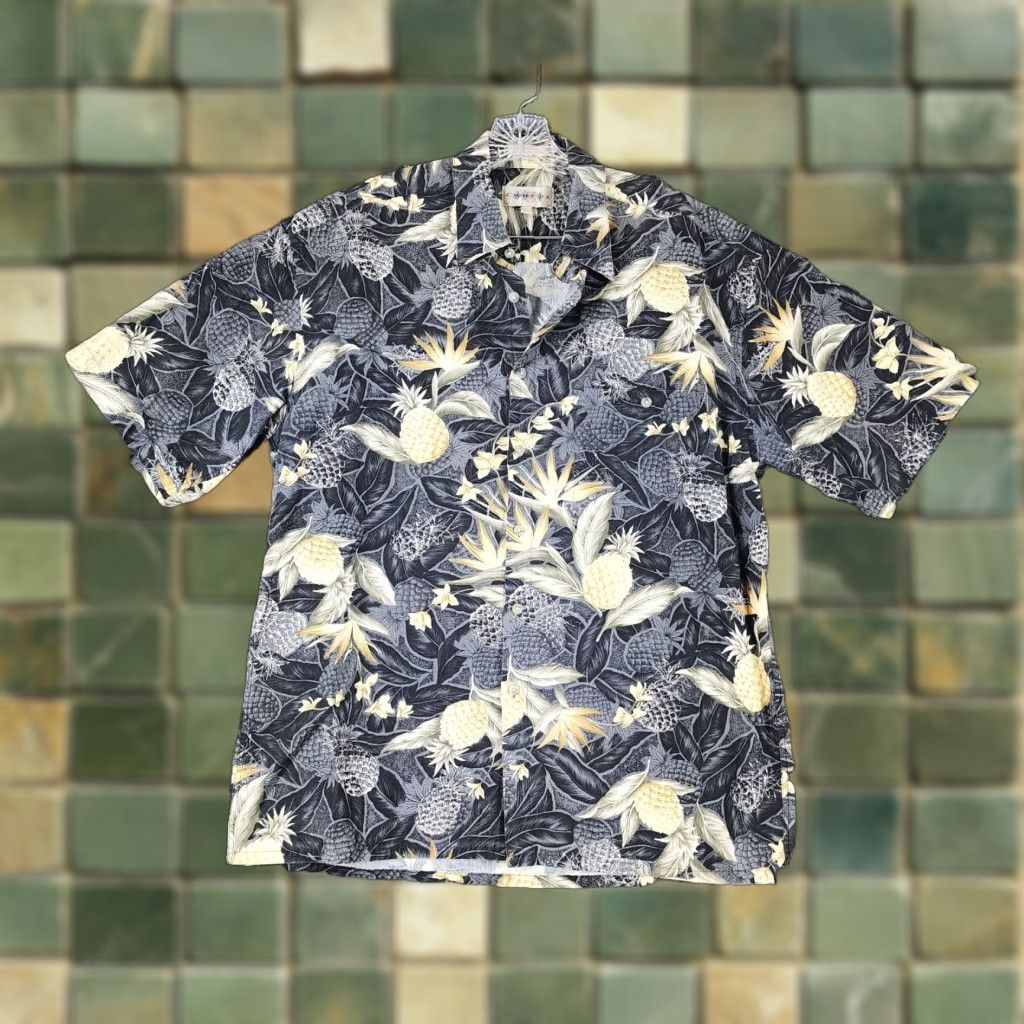 Vintage VINTAGE Campia Moda Mens Shirt Gray Floral Pineapple Short Sleeve 100% Cotton Size L Mens Size US 33 - 1 Thumbnail