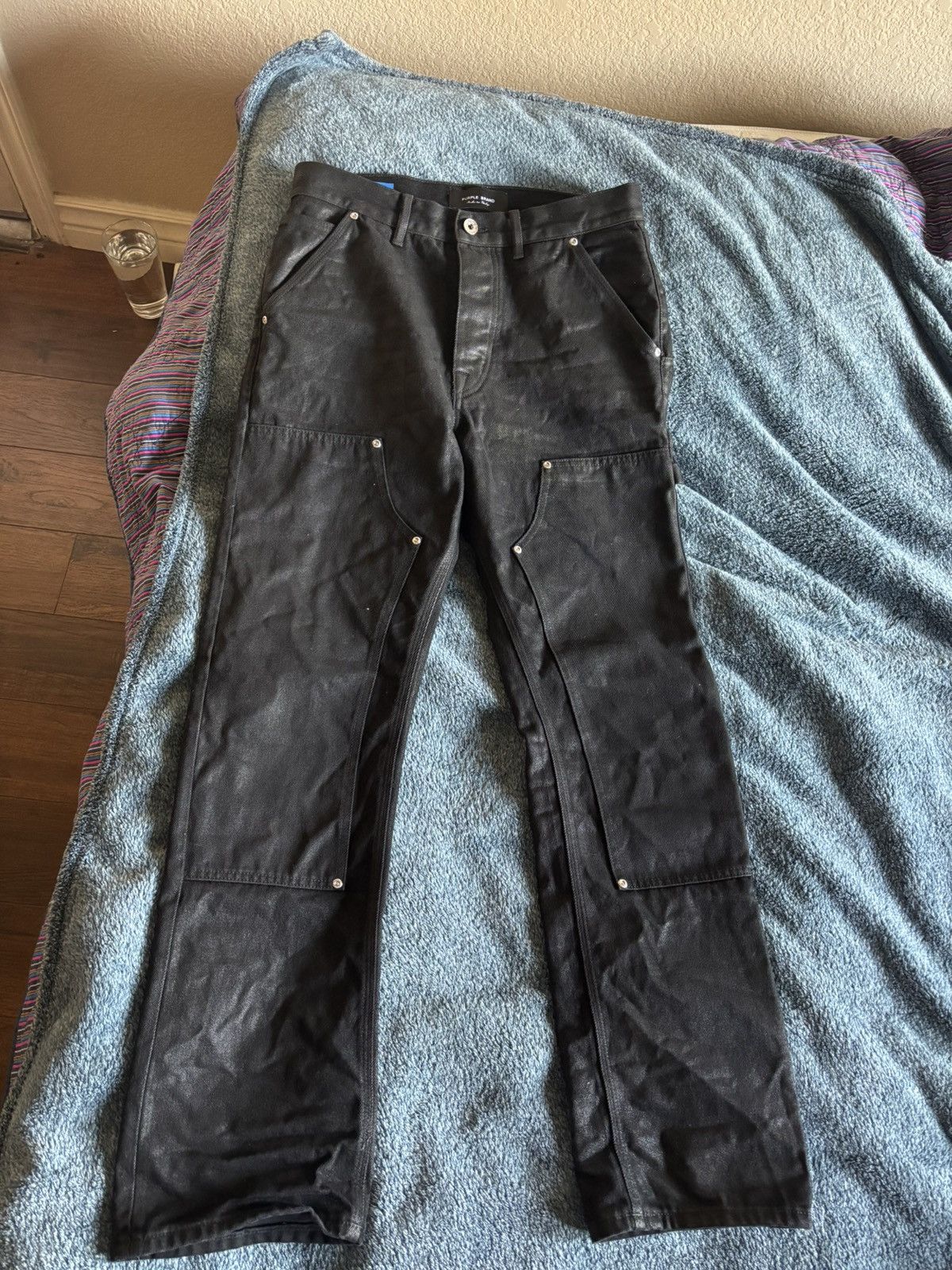Purple Brand Purple wax denim black double knee jeans Size US 33 - 1 Thumbnail