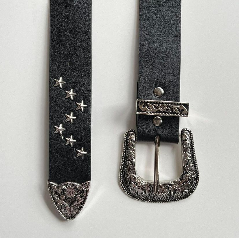 Designer × Japanese Brand Vintage black American western cowboy boho star-studded belt Size ONE SIZE - 6 Thumbnail