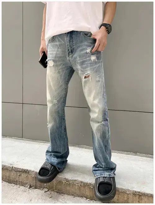 VIBE Blue damaged faded flared punk grunge jeans Size US 32 / EU 48 - 3 Thumbnail