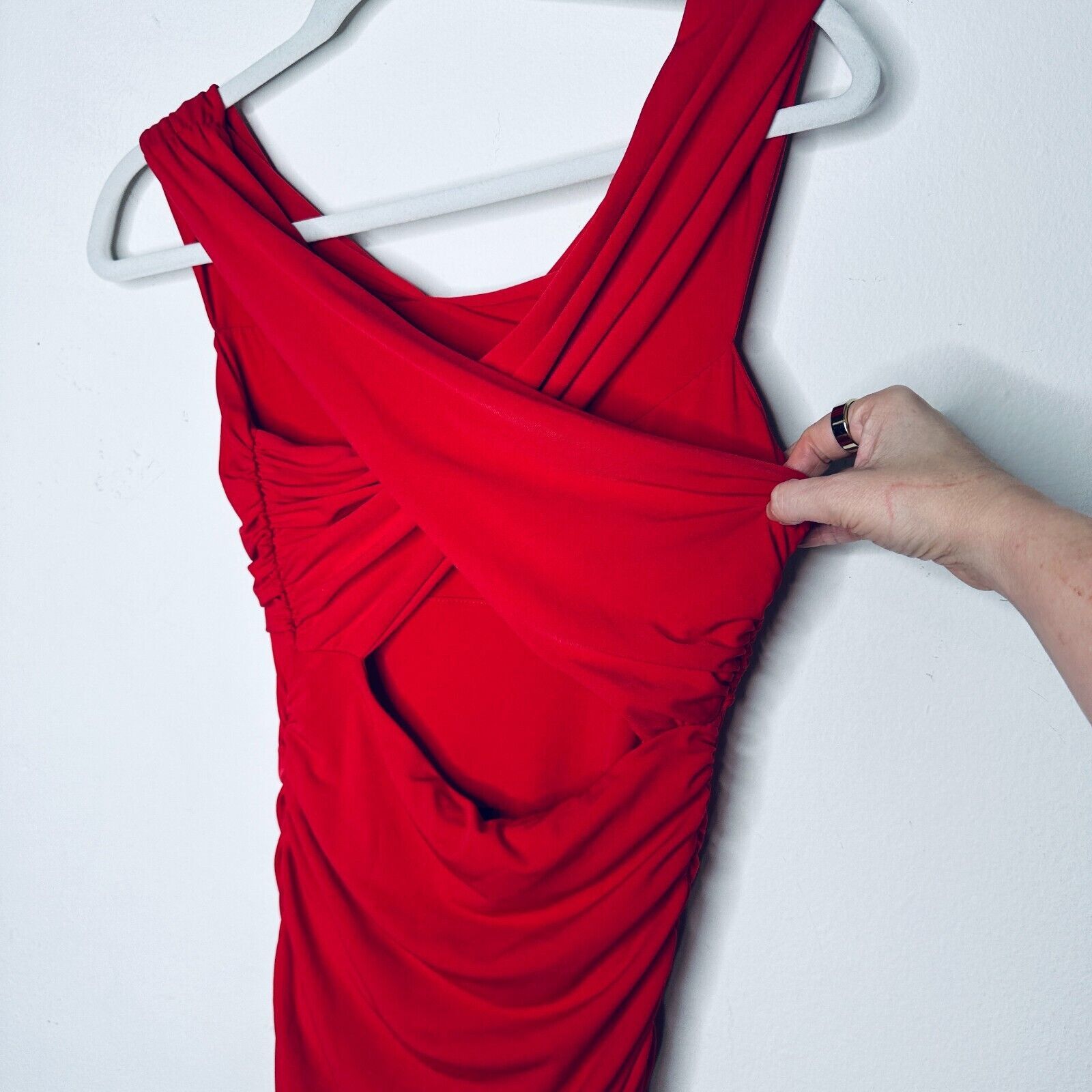 Guess Guess Red Ruched Draped Off-Shoulder Cross Back Mini Dress S Size S / US 4 / IT 40 - 7 Thumbnail