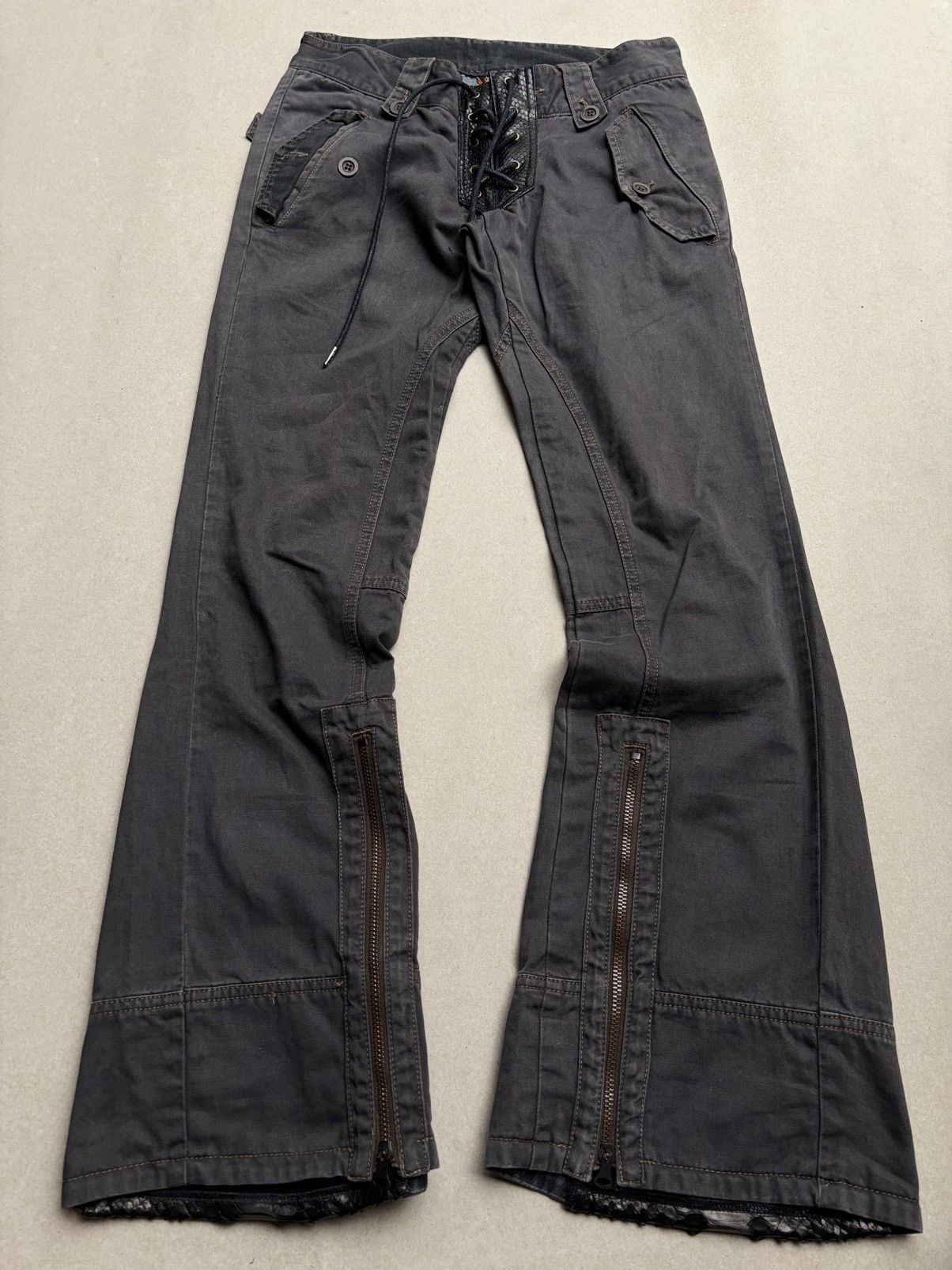 Tete Homme ЖИЗНЬ lace up flare cargo pants Size US 29 - 1 Thumbnail