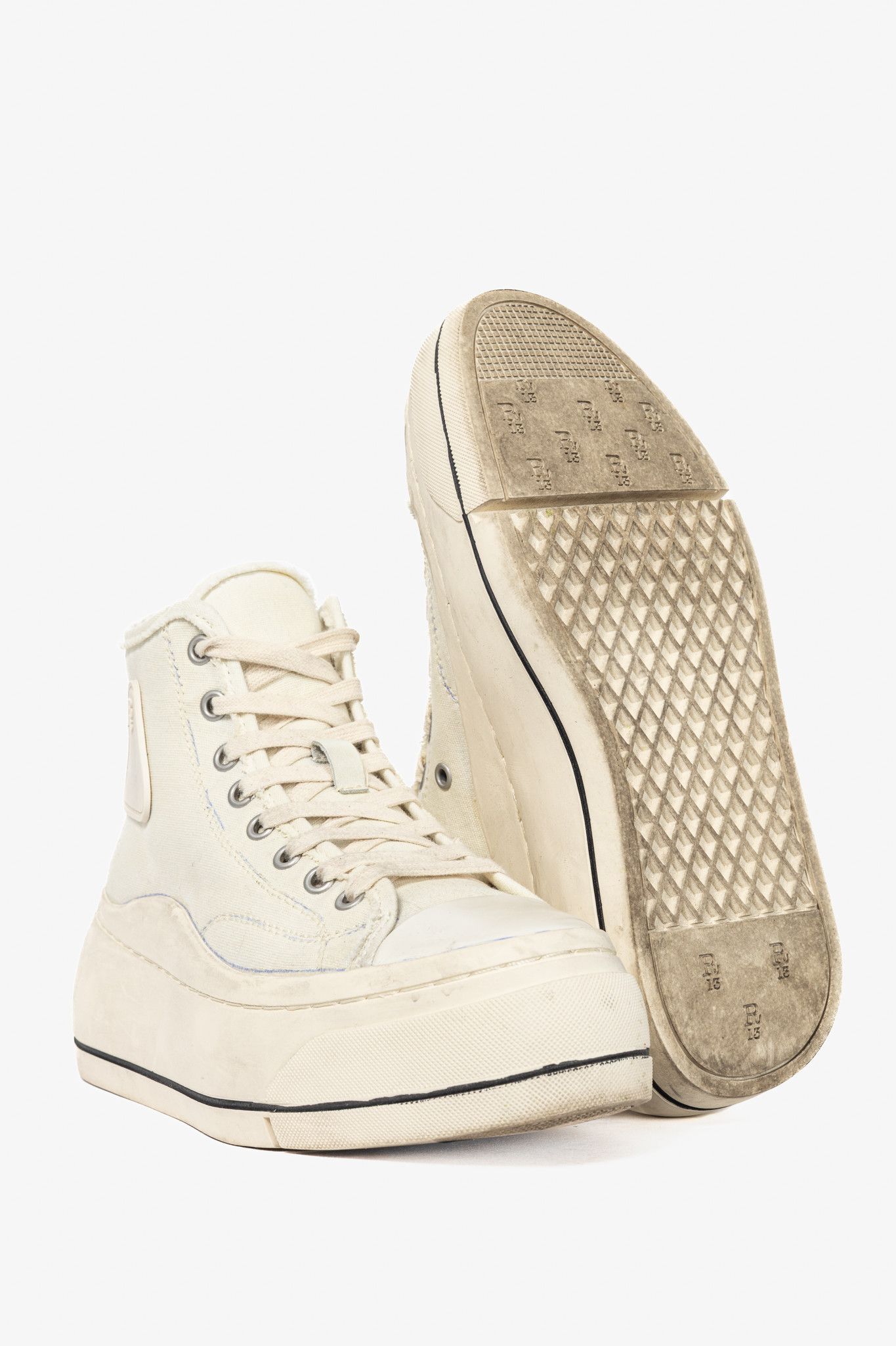 R13 R13 Kurt Ecru Canvas Lace-Up Platform High-Top Sneakers Size US 7 / IT 37 - 4 Thumbnail