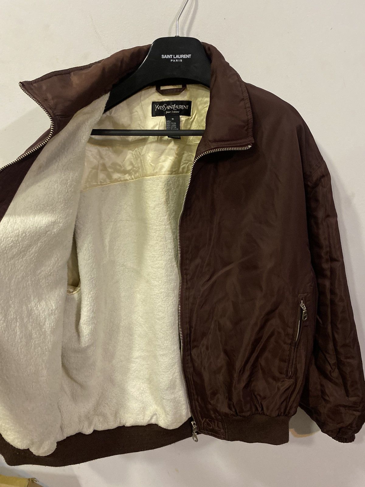 image of Vintage x YVES Saint Laurent Warm YSL Bomber Burgandy YSL Jacket, Men's (Size Medium)