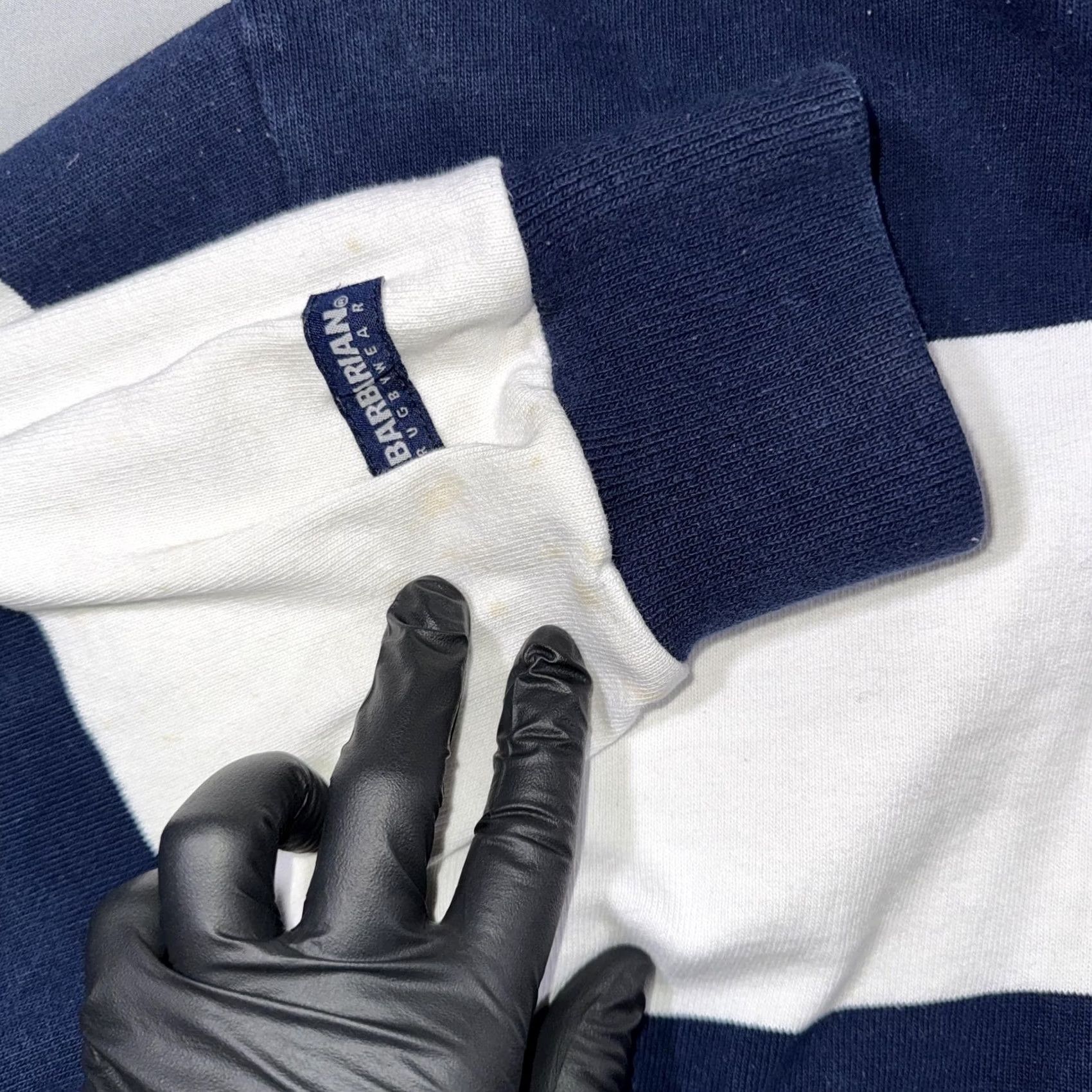 Barbarian Barbarian Hoodie Mens XS Blue White Striped Rugby Jersey Avalon Logo Pullover Size US XS / EU 42 / 0 - 4 Thumbnail