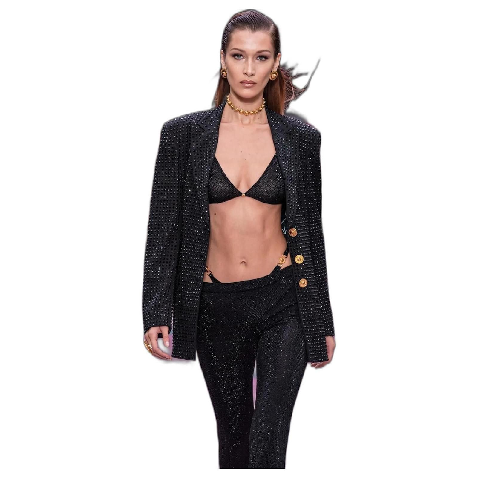 Versace Versace Spring 2020 Black Crystal Embellished Bra Top Size M / US 6-8 / IT 42-44 - 2 Thumbnail