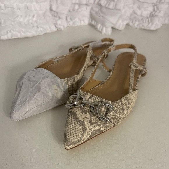 Other JustFab Beige Snake Print Slingback Flats Size US 7.5 / IT 37.5 - 1 Thumbnail