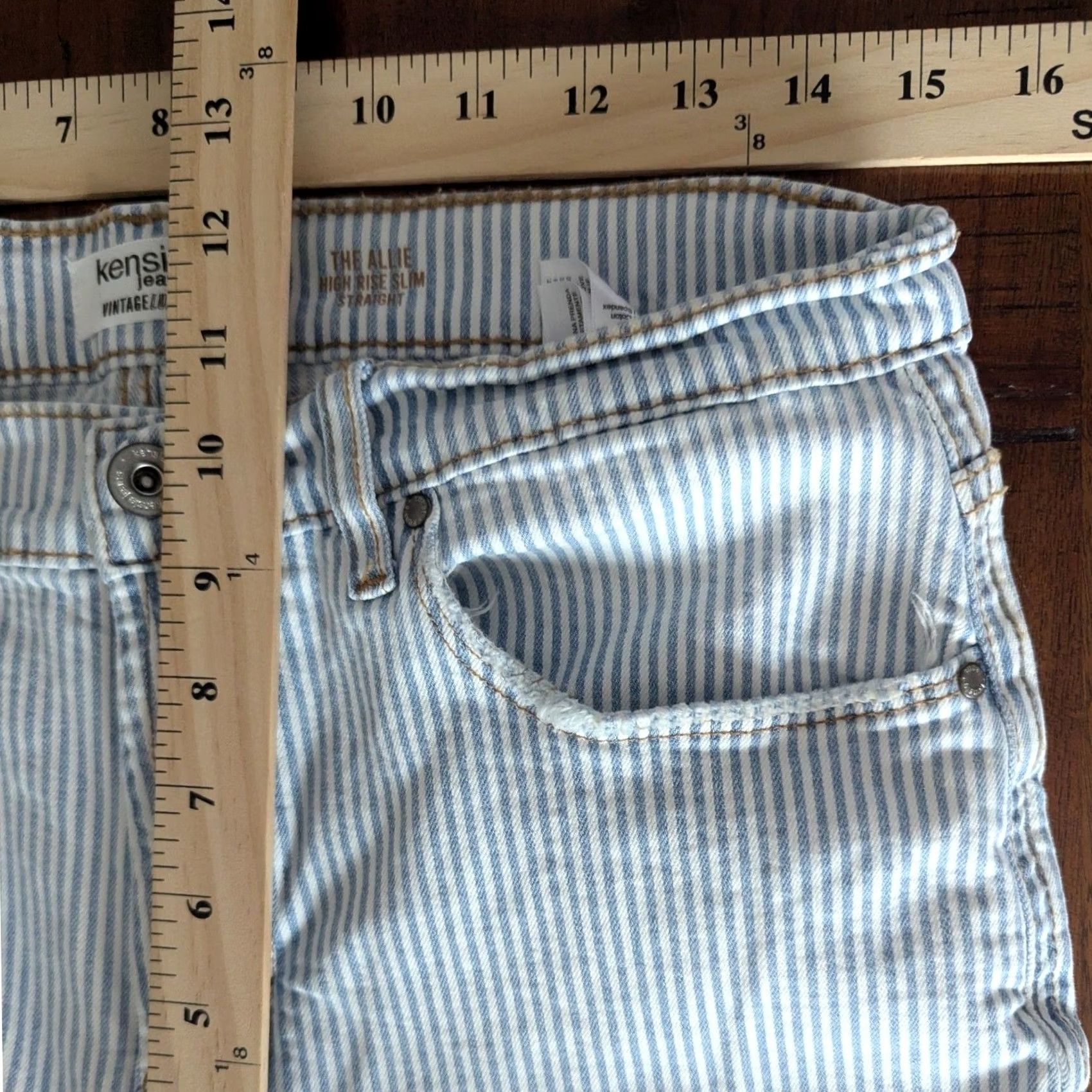 Vintage Kensie Jeans Womens The Allie High Rise Slim Straight Ankle Striped Denim 8/29 Size 29" - 5 Thumbnail