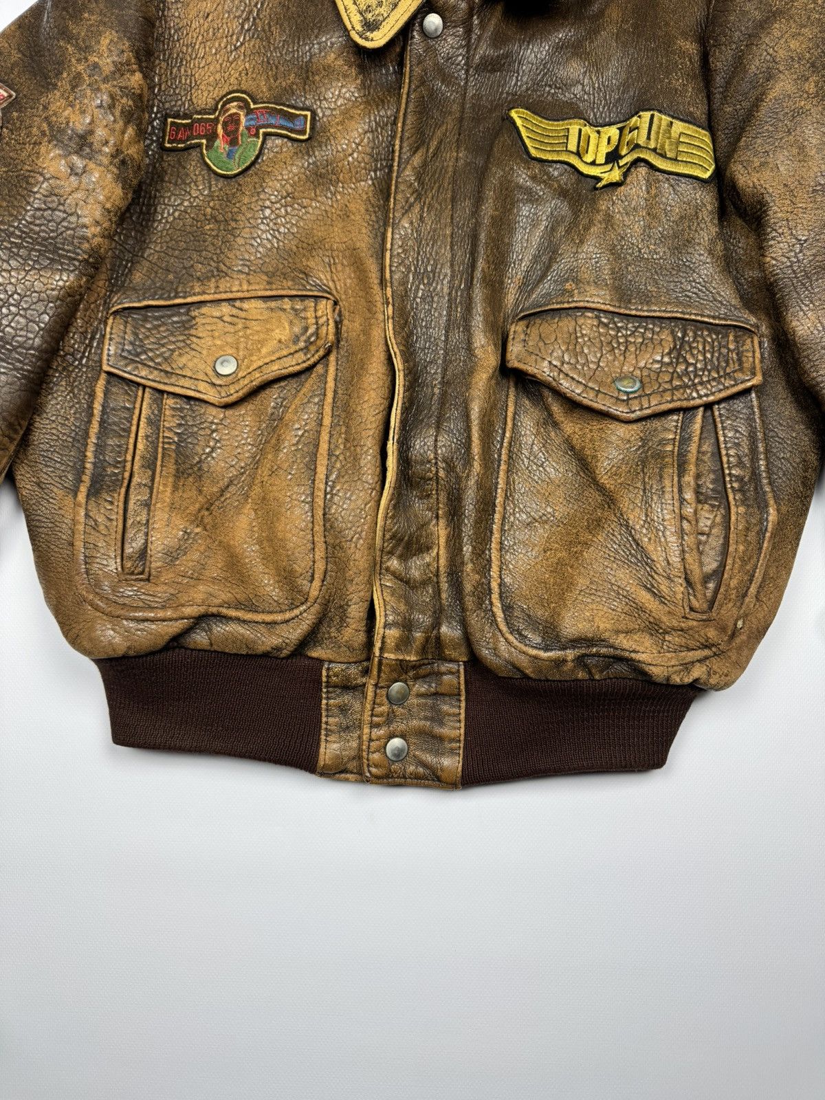 Vintage Vintage Top Gun Heavy Distressed Aviation Leather Jacket Size US L / EU 52-54 / 3 - 5 Thumbnail
