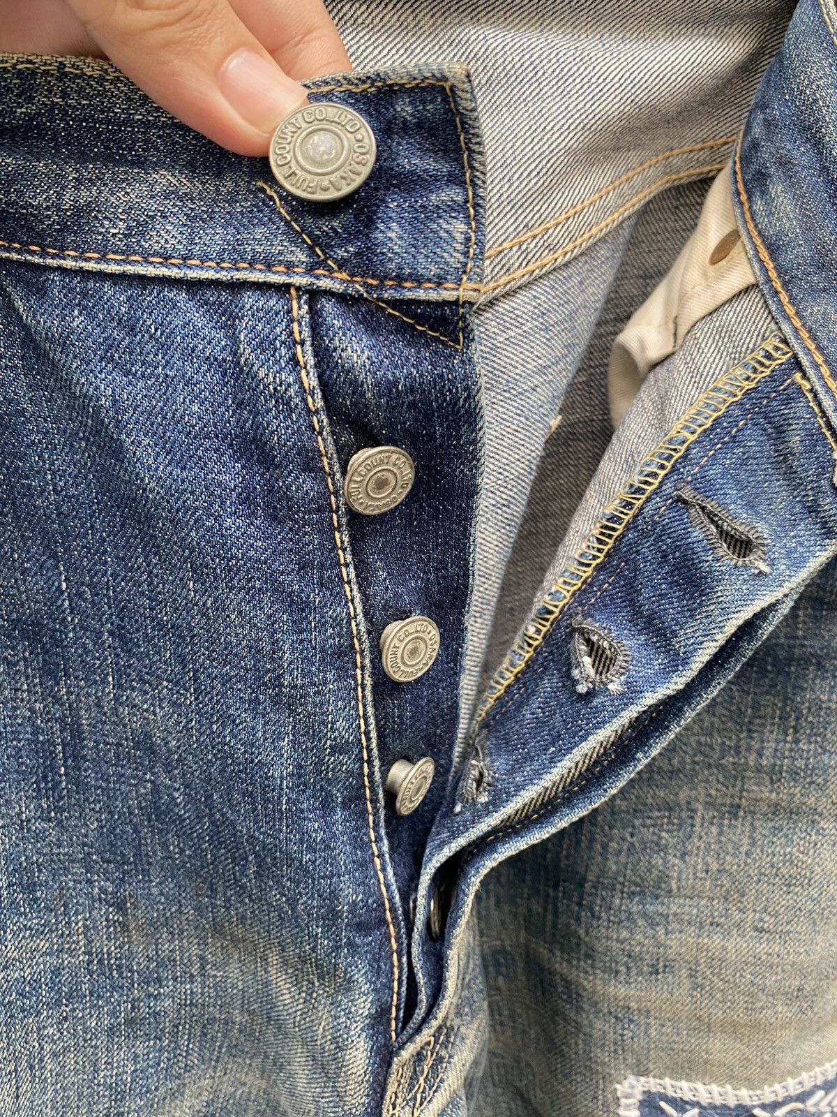 Japanese Brand Trashead Full Count Sashiko Denim Sun Faded Distressed Size US 32 / EU 48 - 6 Thumbnail