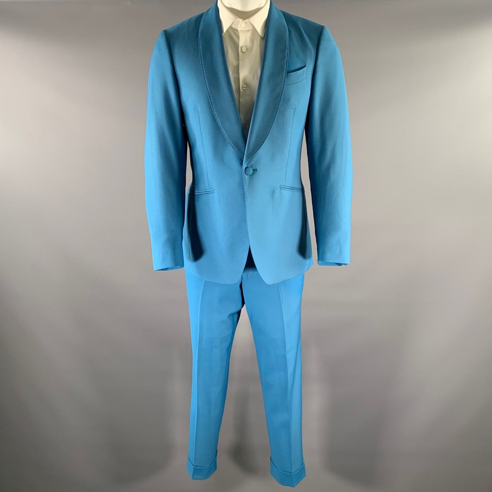 Other KLEIN EPSTEIN & PARKER Blue Solid Wool Shawl Lapel Suit Size 40R - 2 Thumbnail