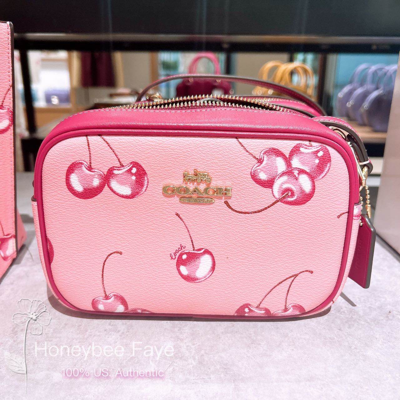 image of Coach Mini Jamie Camera Bag With Cherry Print Cr173 in Pvc/Im/Flower Pink, Women's