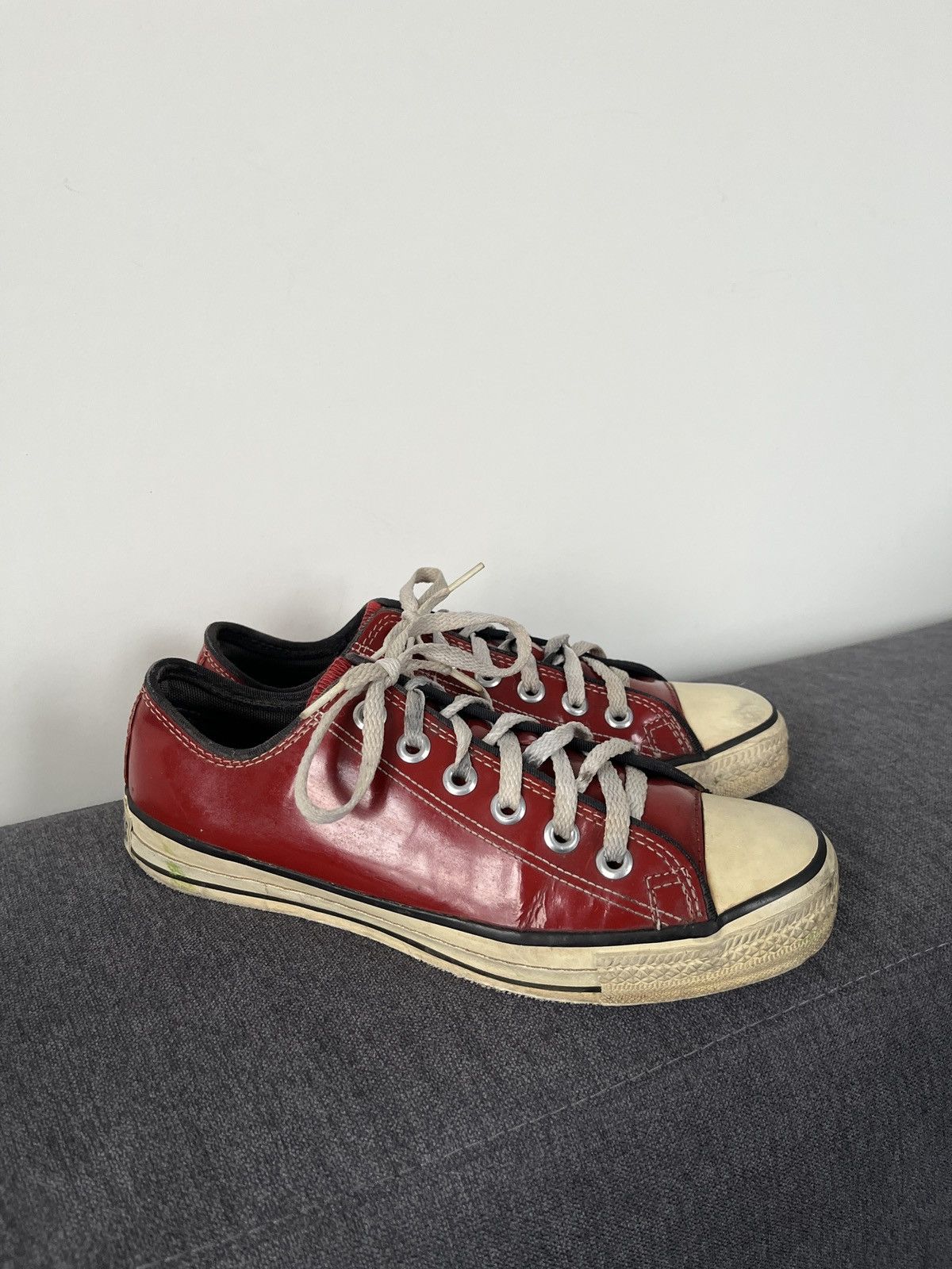 Converse × Vintage 90's Made in USA Converse Red Glossy Patent Leather Sneakers Size US 5.5 / IT 35.5 - 5 Thumbnail