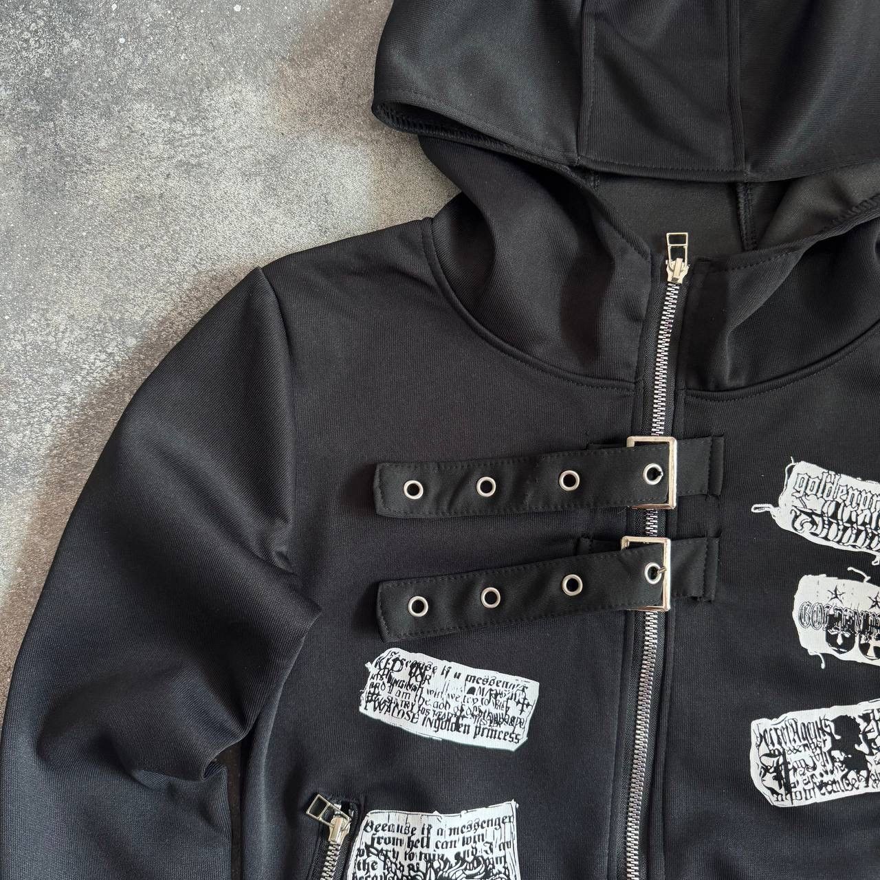 Other Opium Y2K Punk Rave Goth Patchwork + Bondage Zip Hoodie Size S / US 4 / IT 40 - 4 Thumbnail
