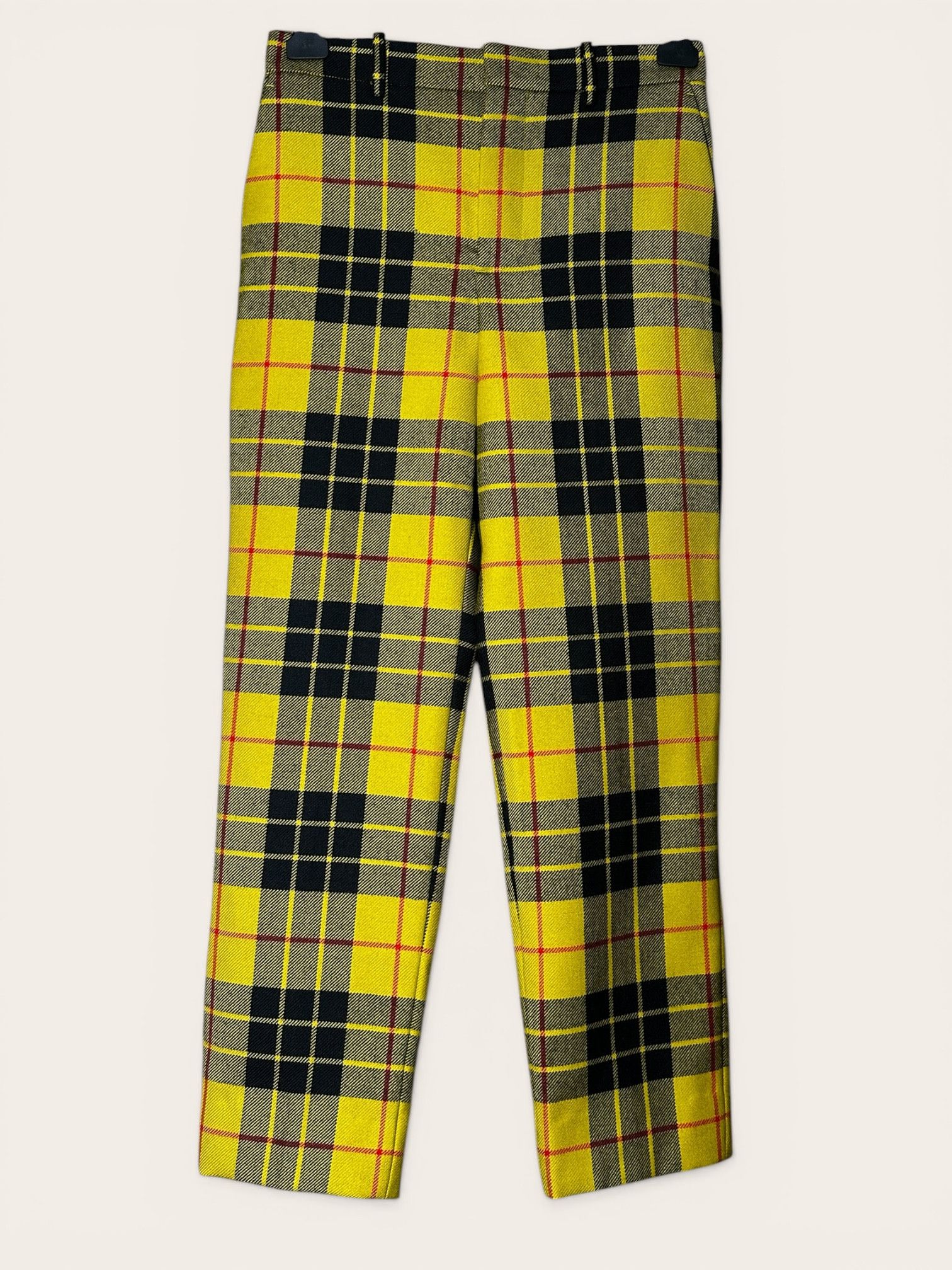 Balenciaga Yellow & Black Tartan Wool Straight-Leg Pants Size 26" / US 2 / IT 38 - 1 Thumbnail