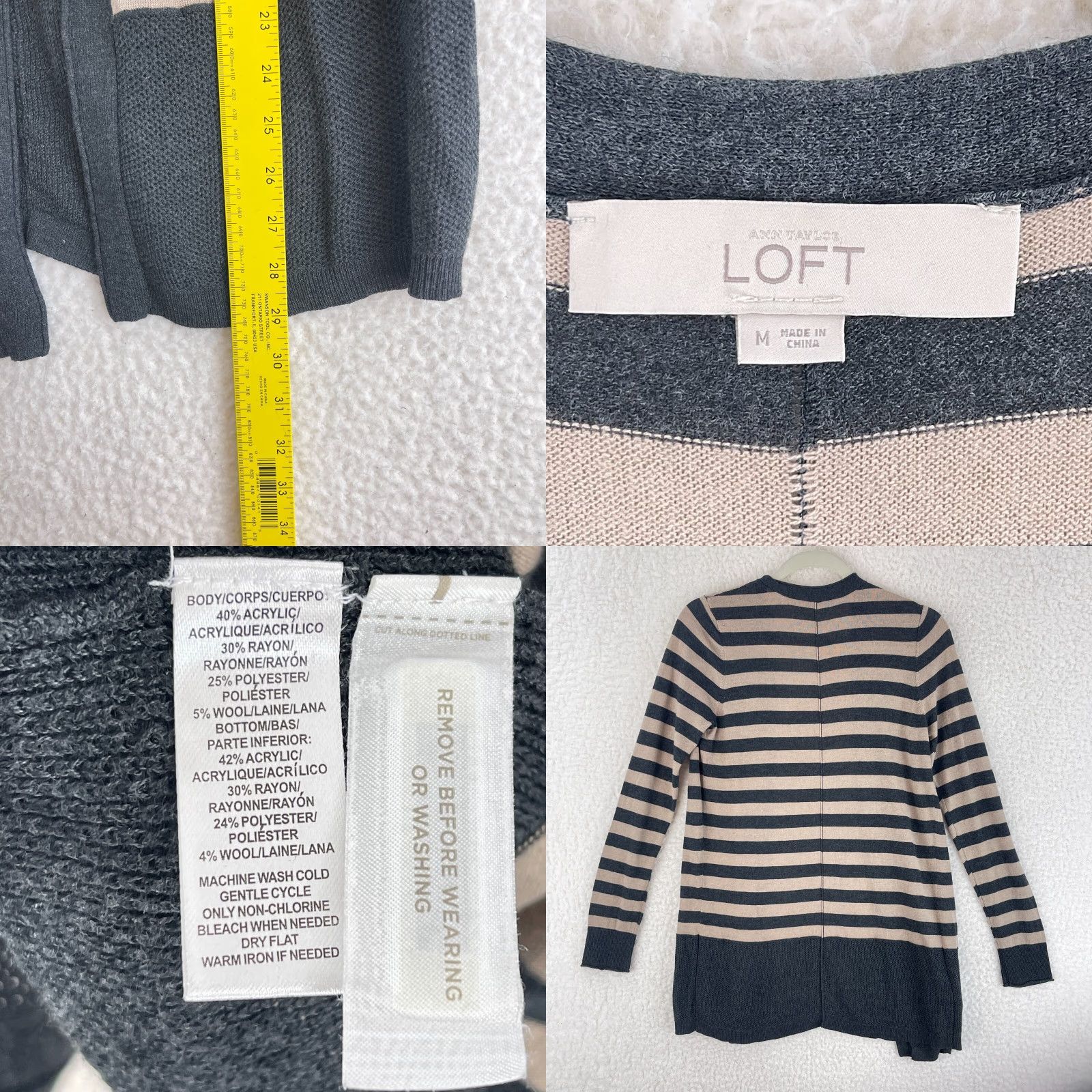 Loft LOFT Ann Taylor Gray Tan Striped Cardigan Sweater Womens Long Sleeve Size M Size M / US 6-8 / IT 42-44 - 8 Thumbnail
