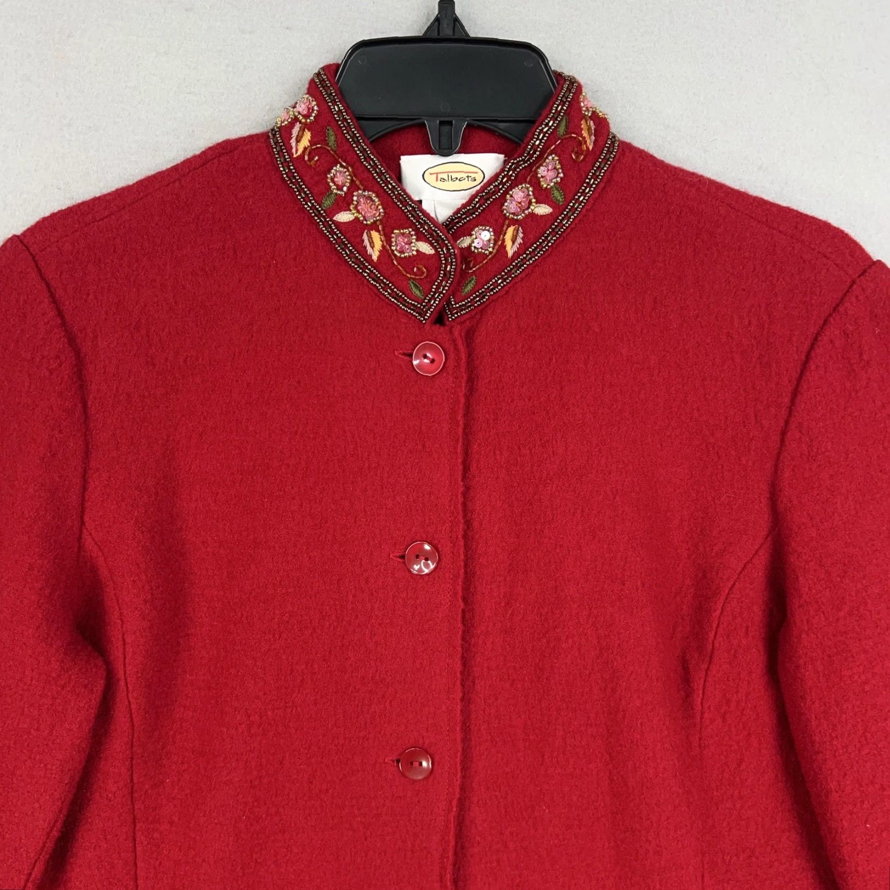 Talbots Talbots Womens Small Red Wool Floral Embroidered Beaded Cardigan Sweater Jacket 80s 90s Casual Womens Size S / US 4 / IT 40 - 2 Thumbnail