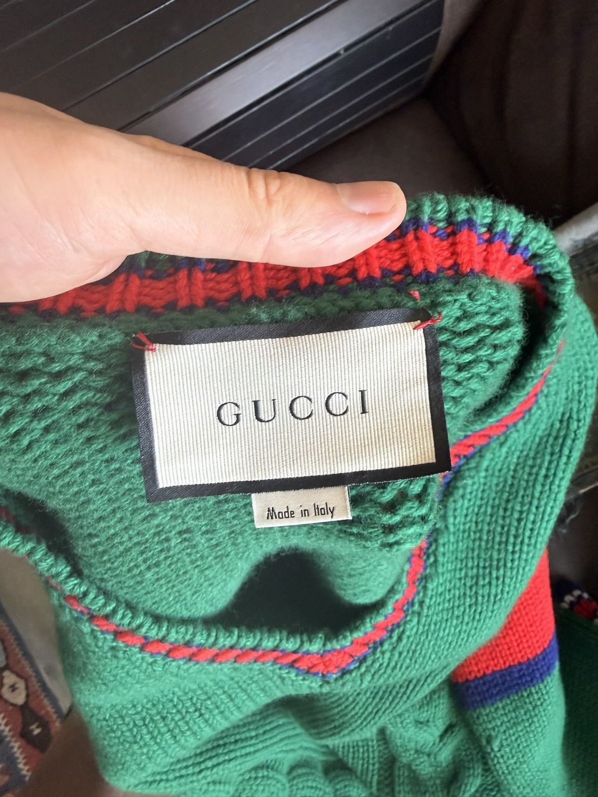 Gucci Green Cable Knit V-Neck Sweater with Stripe Trim Size US S / EU 44-46 / 1 - 11 Thumbnail