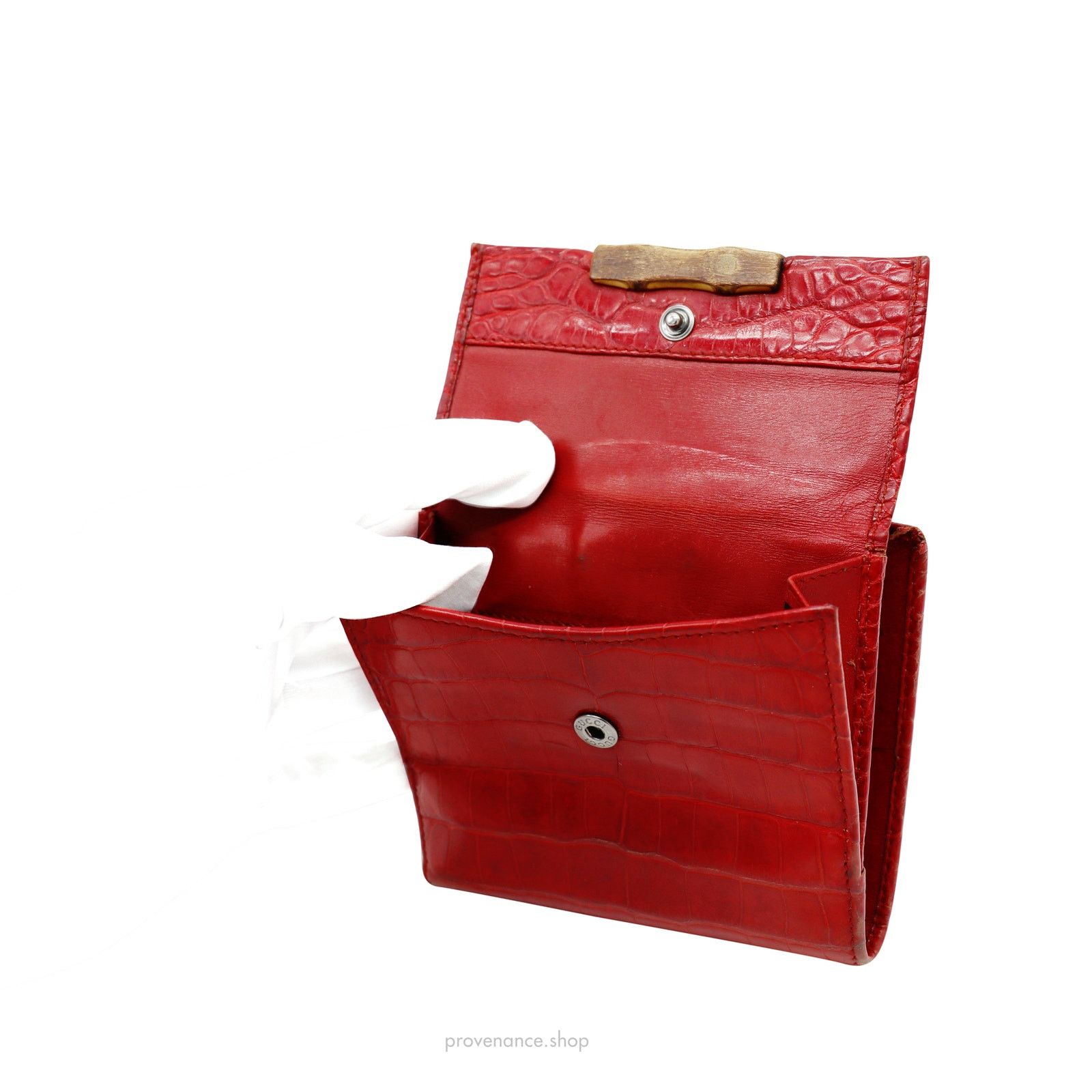 Gucci 🔴 Gucci Bamboo Trifold Wallet - Red Crocodile Leather Size ONE SIZE - 13 Thumbnail