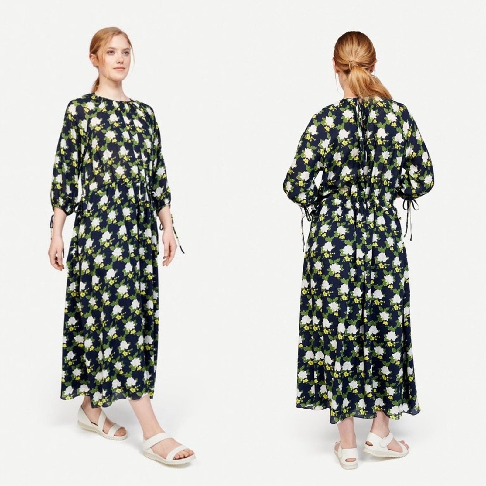 Anthropologie Anthropologie Whit Sadie Maxi Silk Floral Dress Navy Blue Size XS / US 0-2 / IT 36-38 - 2 Thumbnail