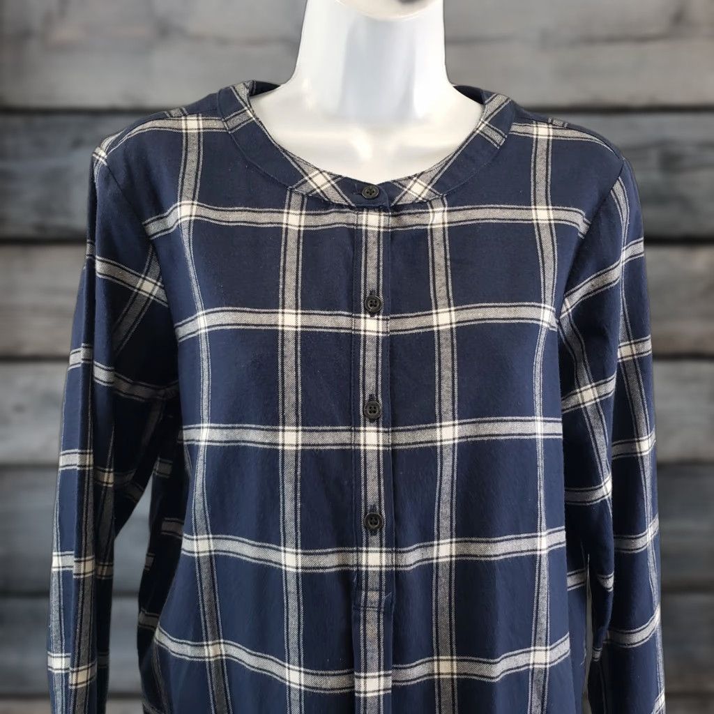Eddie Bauer Eddie Bauer Womens Popover Top Blouse Long Sleeve Blue Plaid Cotton Small Sized Womens Size S / US 4 / IT 40 - 1 Thumbnail