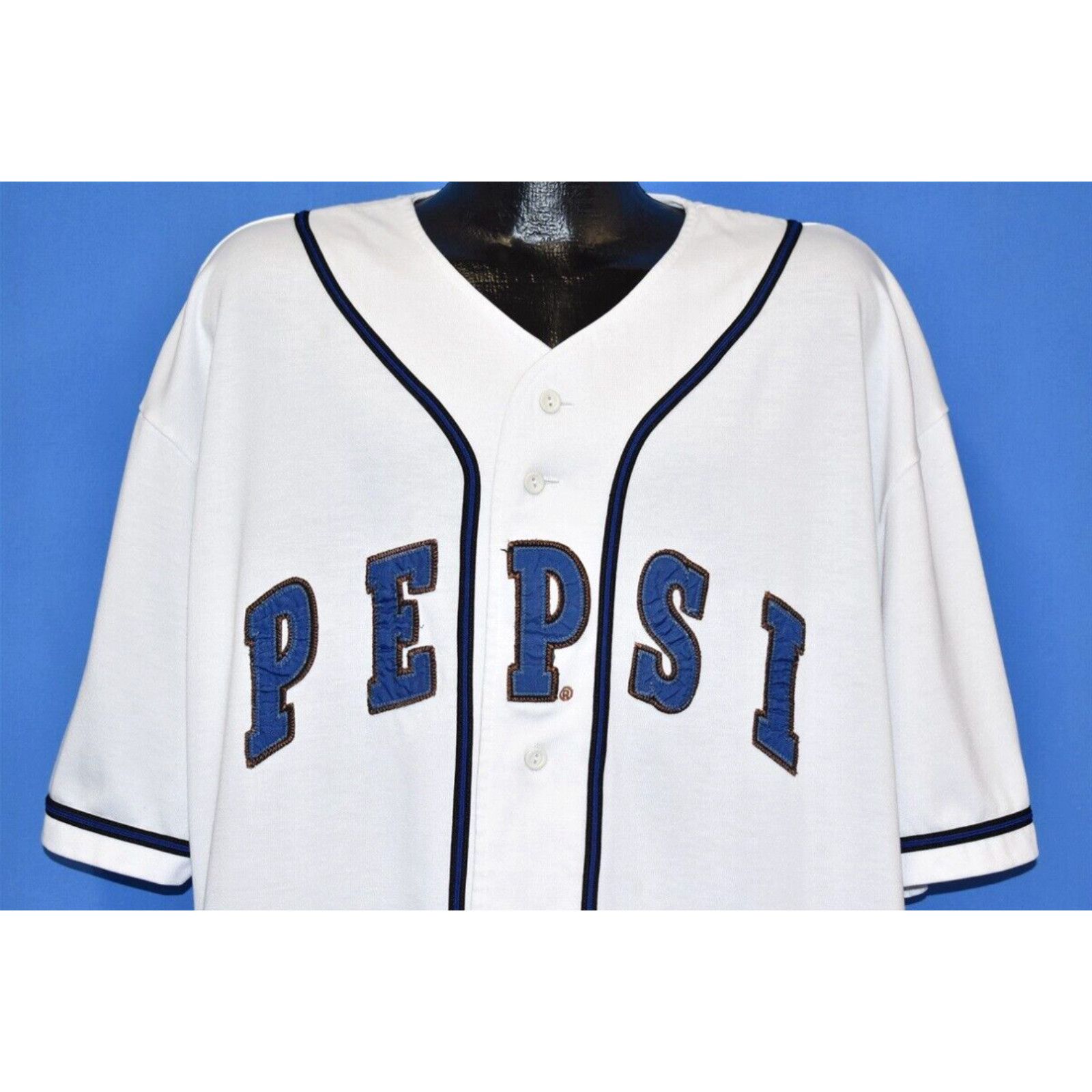 image of VTG 90's Pepsi Baseball Jersey Button Front Generation Next Soda Logo T-Shirt in White (Size 2XL)