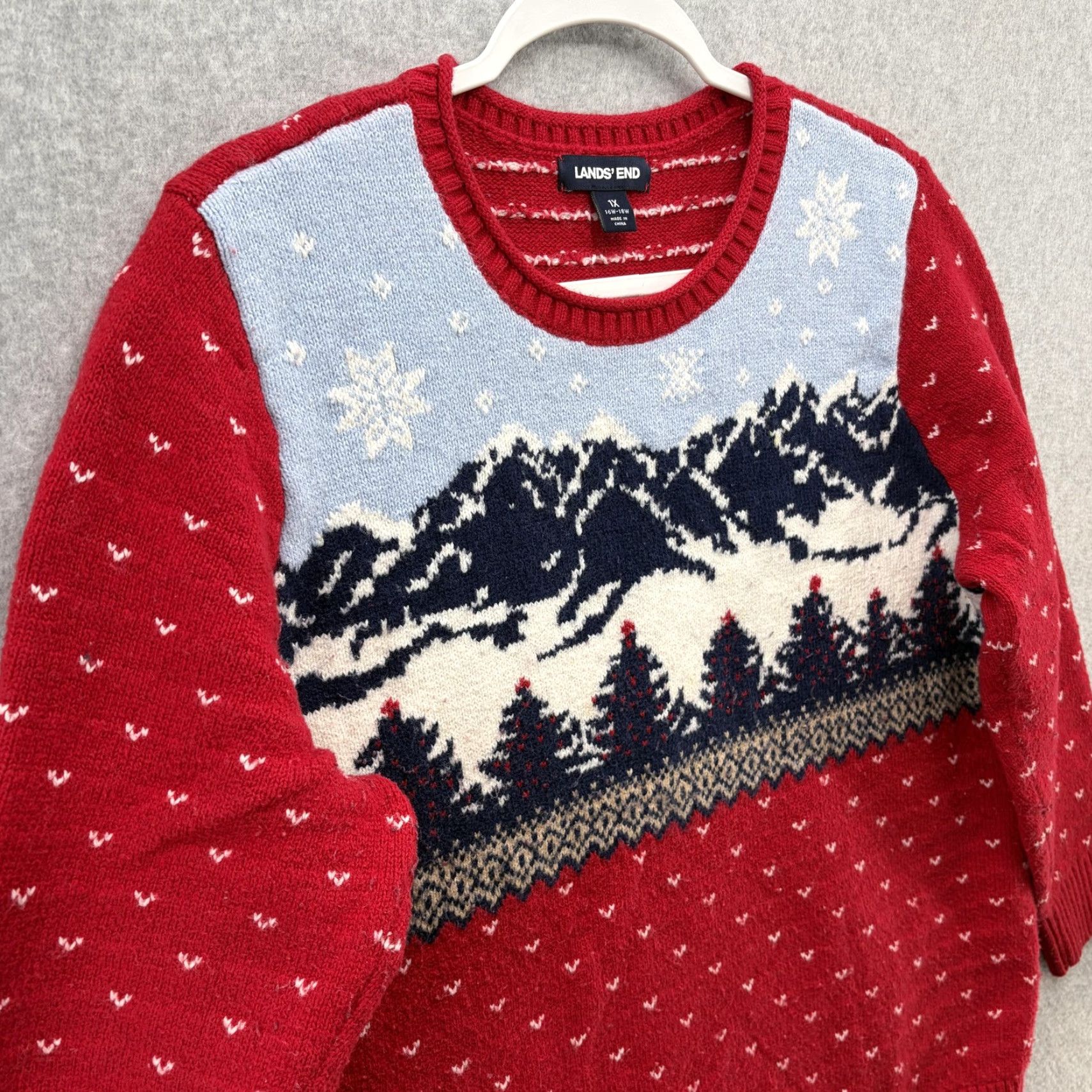 Lands' End Lands' End Sweater Womens 1X Red Fair Isle Ski Mountain Winter Pullover Size XL / US 12-14 / IT 48-50 - 4 Thumbnail