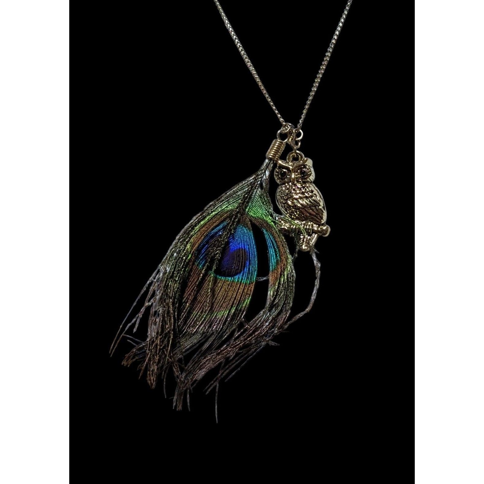 Other Peacock Feather Owl Charm Necklace Size ONE SIZE - 6 Thumbnail