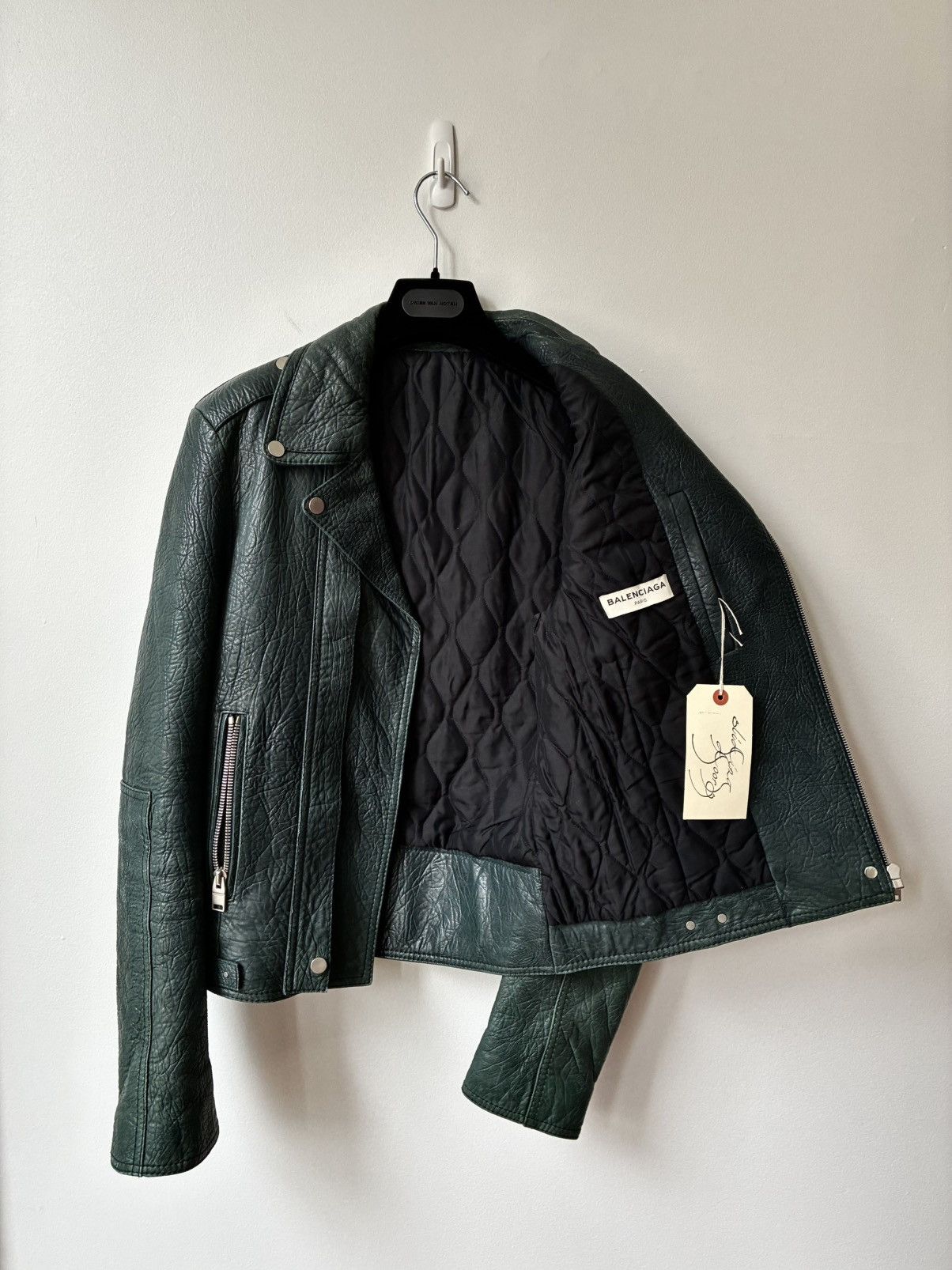 Balenciaga Balenciaga AW2014 Green Lamb Leather Biker Jacket Size US S / EU 44-46 / 1 - 11 Thumbnail