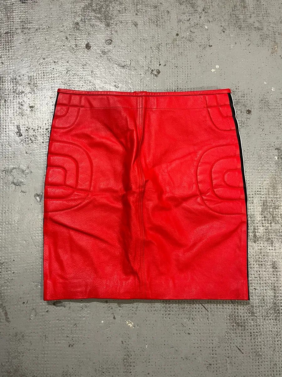Moschino 2010s Moschino Couture Red Leather Contrast Stripe Skirt Size 27" / US 4 / IT 40 - 7 Thumbnail