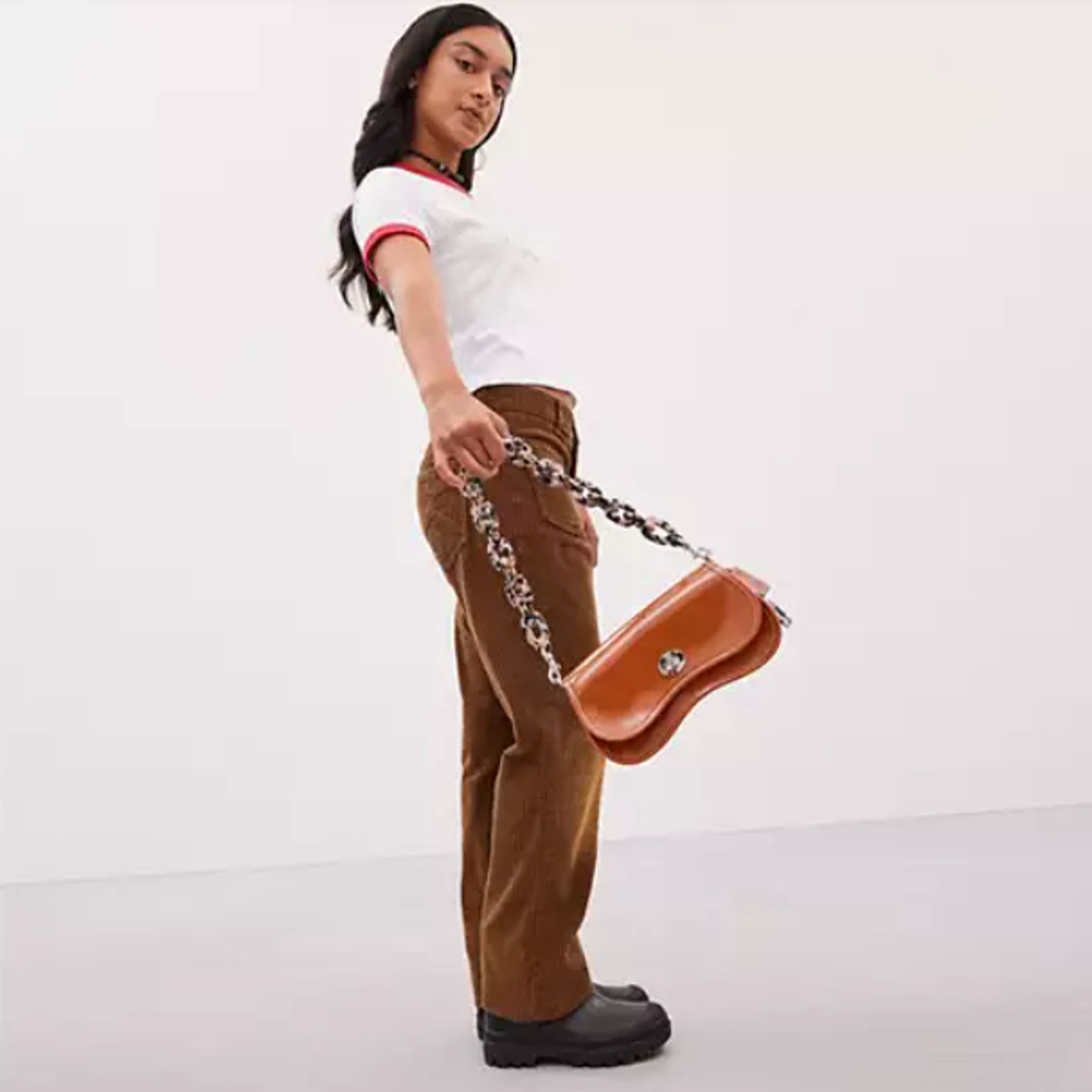 Coach COACH Mini Wavy Dinky Crinkle Patent Leather Crossbody Amber Size ONE SIZE - 7 Thumbnail