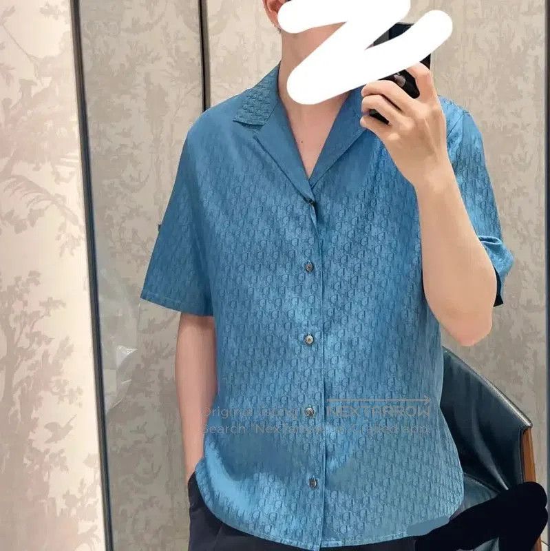 Dior Dior Light Blue Silk Men’s Short Sleeve Shirt . Size US M / EU 48-50 / 2 - 8 Thumbnail