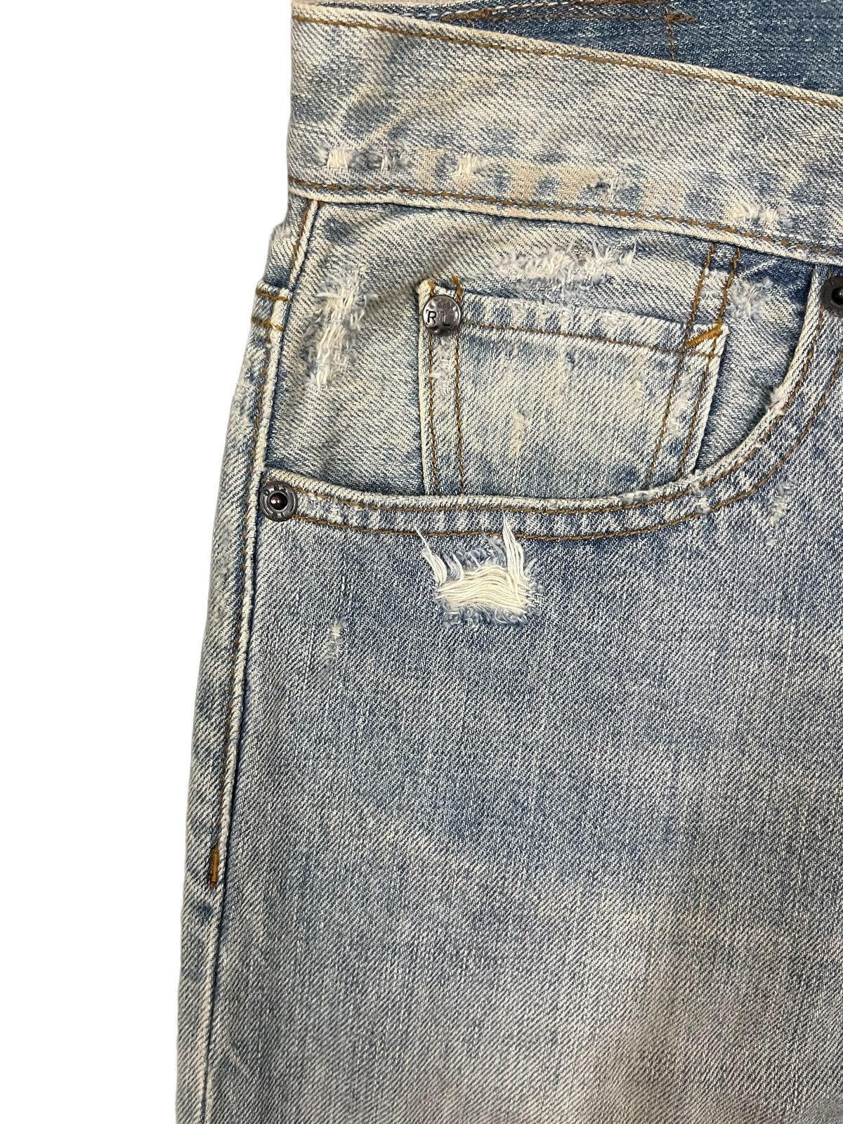 Designer Vintage Light Blue Heavy Distressed Regular Straight Jeans Size US 30 / EU 46 - 7 Thumbnail