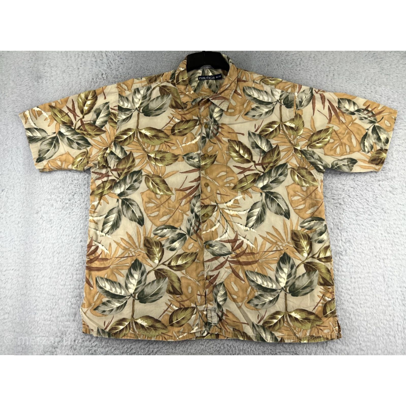 Nautica VINTAGE Nautica Shirt Men XL Beige Green Floral Hawaiian Leaf Pattern Cotton Button-Up Casual, Beach, Aloha, Floral, 90s Mens Size US XL / EU 56 / 4 - 2 Thumbnail
