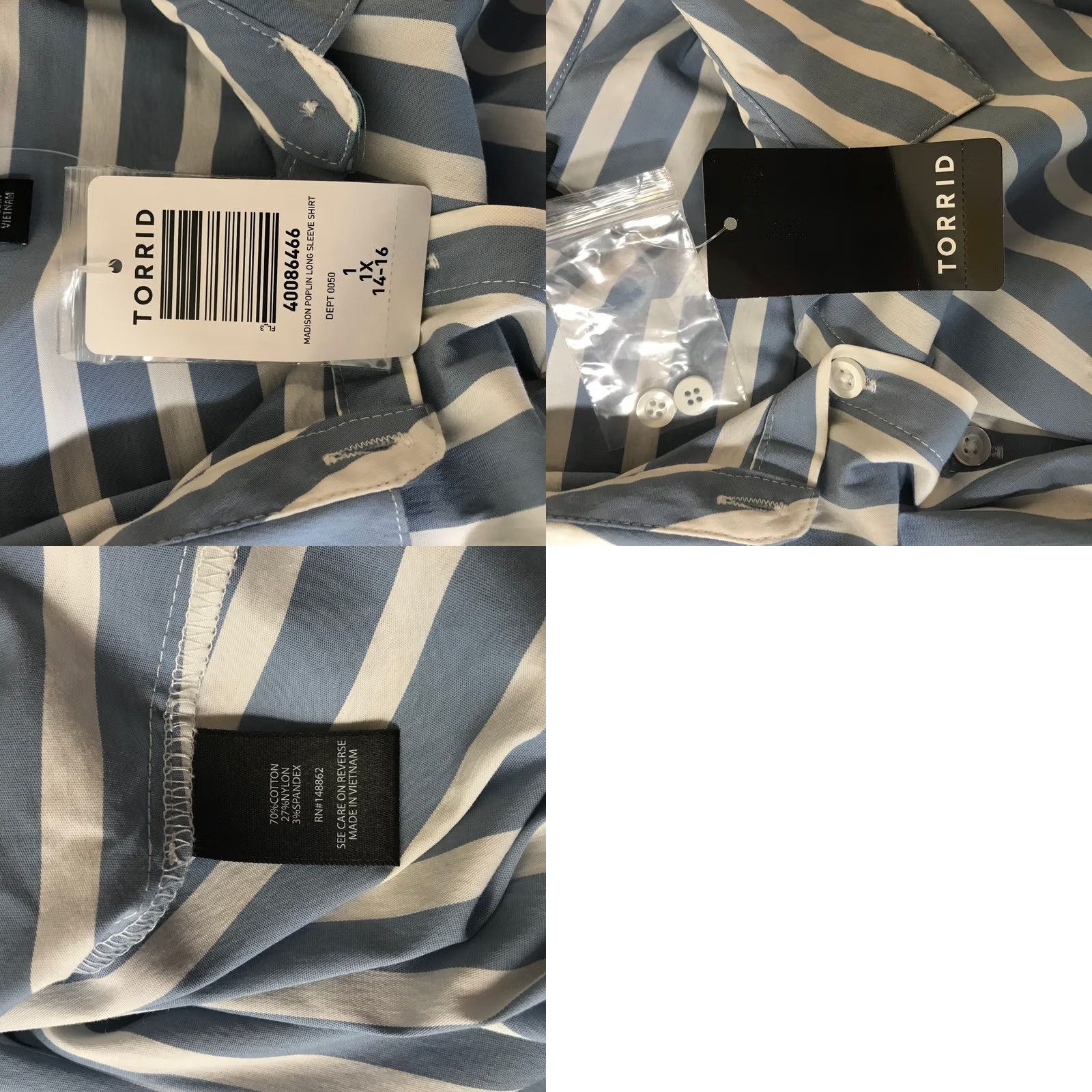 Torrid Torrid Blouse Shirt Striped Button Down Long Sleeve Collared 1X Plus Size Women Pockets Casual Workwear Size XL / US 12-14 / IT 48-50 - 8 Thumbnail