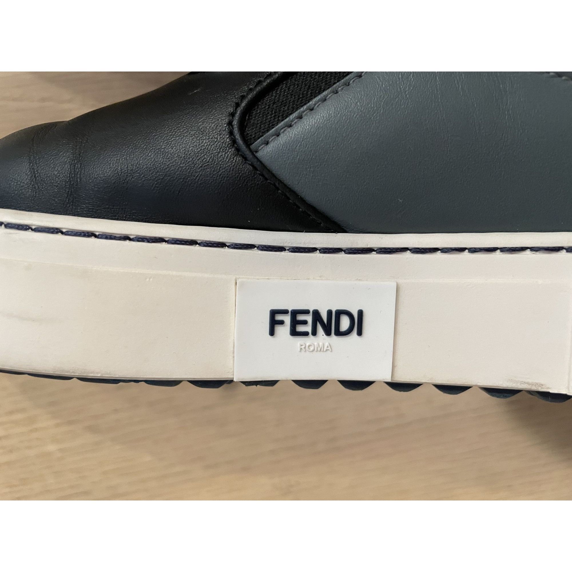 Fendi Fendi Black Leather Slip-On Sneakers With Lightning Bolt Des Size US 7 / EU 40 - 4 Thumbnail