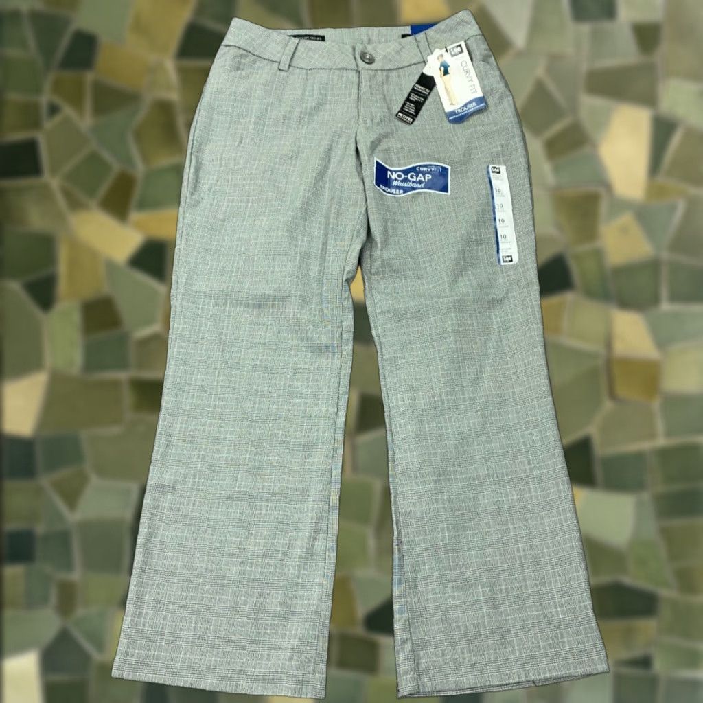 Lee Lee Womens Pants Petite 10P Gray Plaid Straight Leg Front Flat Waistband No Gap Trousers Size 31" - 1 Thumbnail