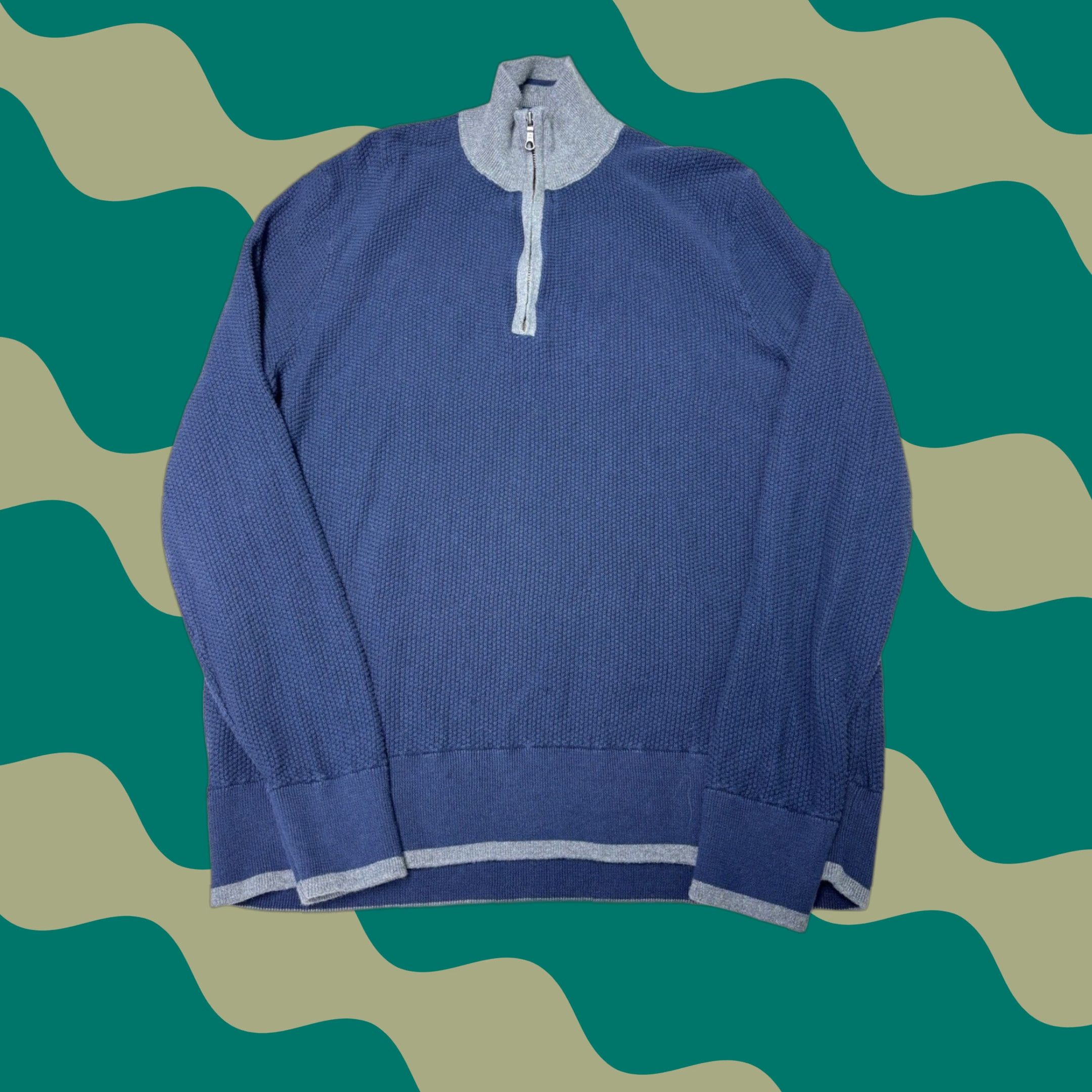 Brooks Brothers Brooks Brothers Mens Blue Textured Quarter Zip Cotton Sweater L Size US L / EU 52-54 / 3 - 1 Thumbnail