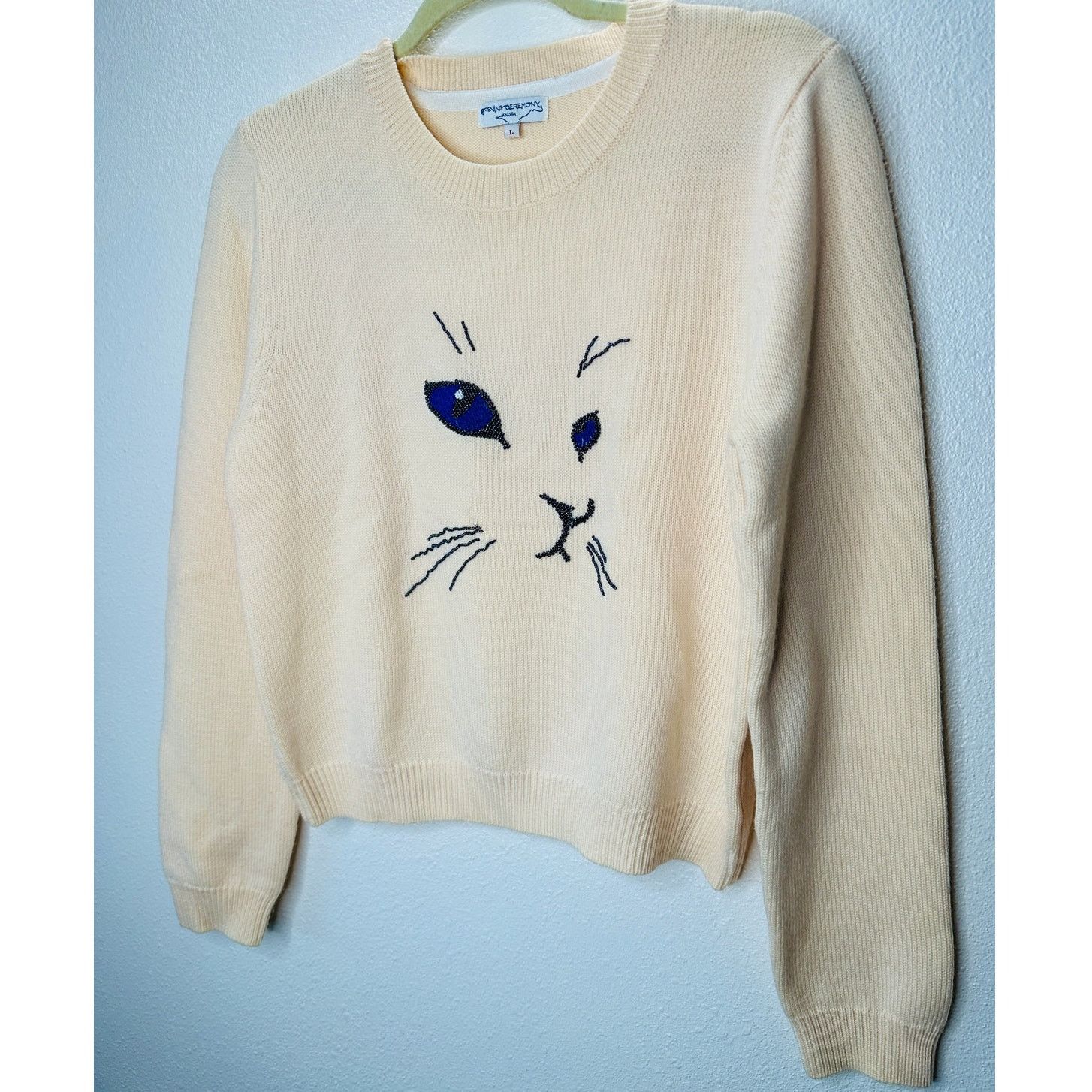 Opening Ceremony Opening Ceremony Butter Cream Crew Neck Cat Motif Sweater L Size L / US 10 / IT 46 - 3 Thumbnail