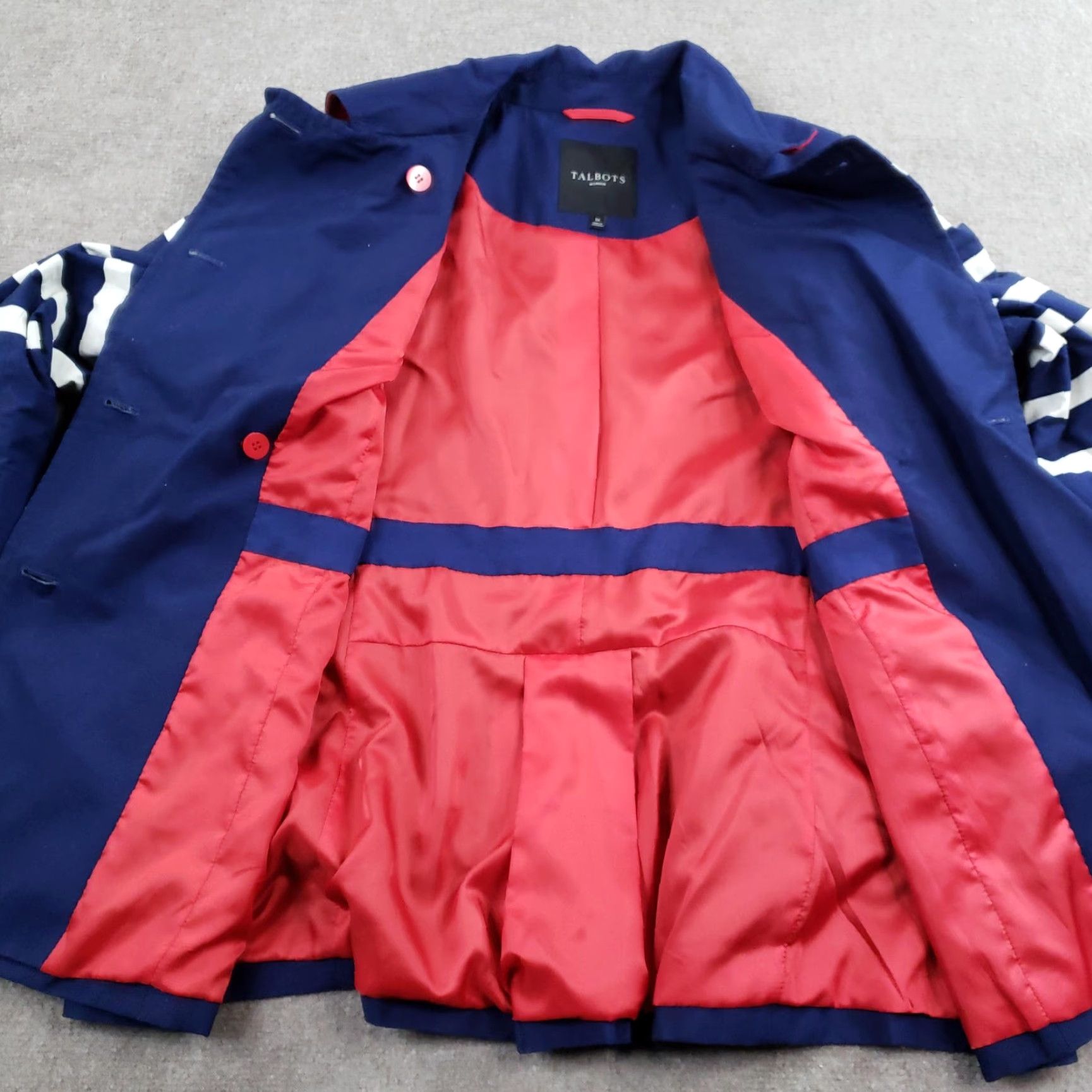Talbots Talbots Womens Jacket 1X Blue White Striped Nautical Mid-Length Lined Button Size XL / US 12-14 / IT 48-50 - 6 Thumbnail
