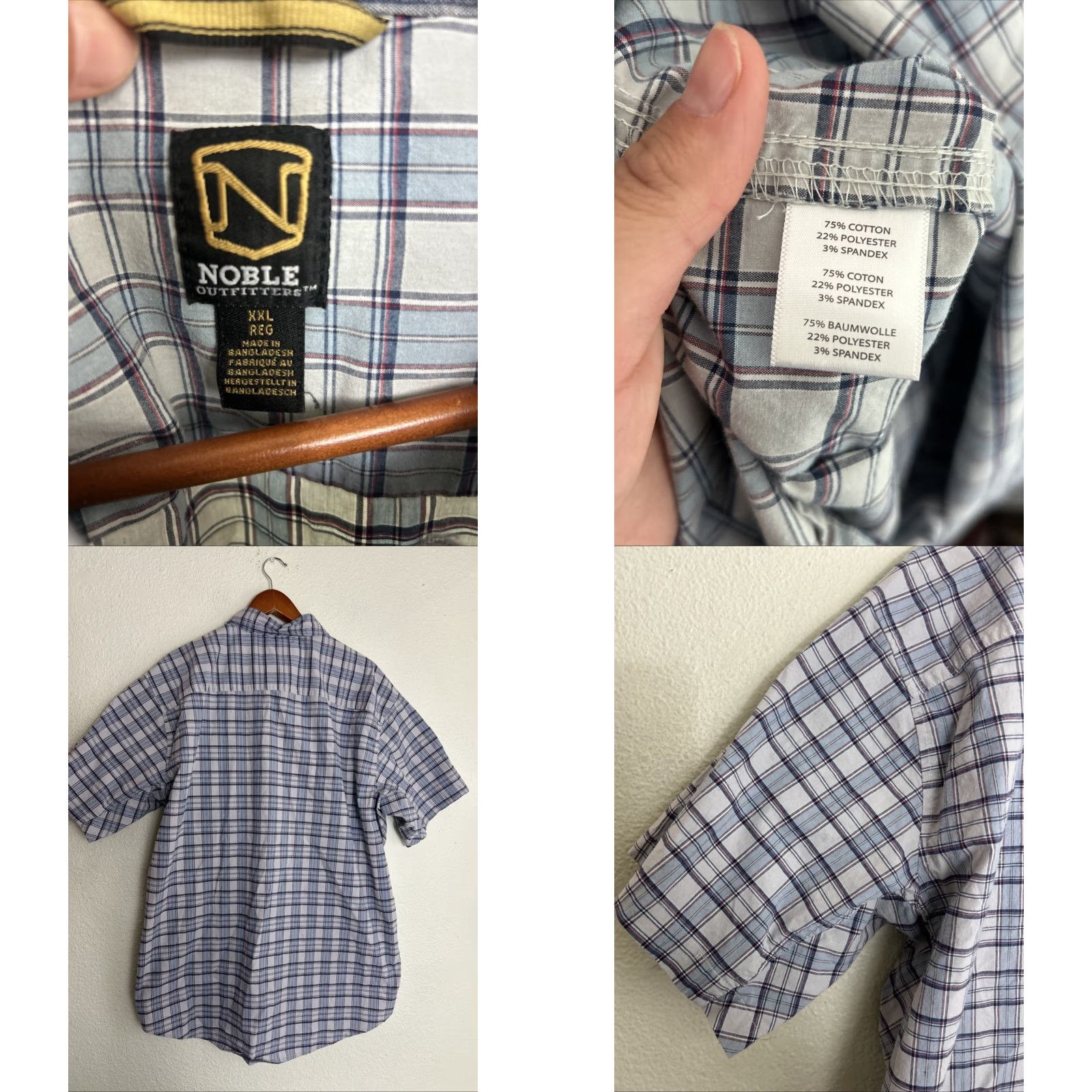 Vintage Noble Outfitters Mens XXL Short Sleeve Pearl Snap Shirt Blue Plaid Cotton Shirt Size US XXL / EU 58 / 5 - 8 Thumbnail
