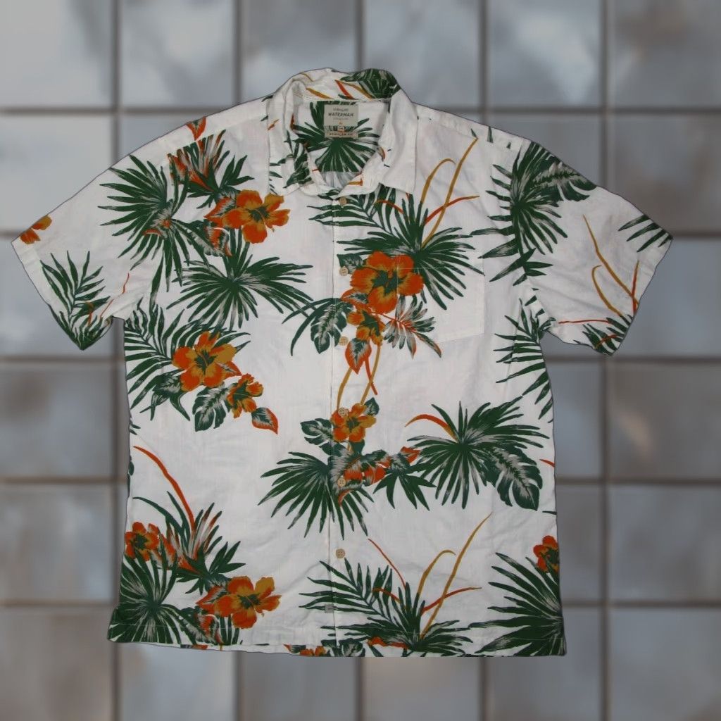 Quiksilver Quiksilver Waterman Shirt Mens 2XL White Floral Short Sleeve Button-Up Hawaiian Beach Bohemian Tropical Navy Mens Size US XXL / EU 58 / 5 - 1 Thumbnail