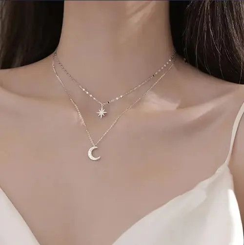 Vintage Double layer Star & moon choker necklace for women Size ONE SIZE - 3 Thumbnail