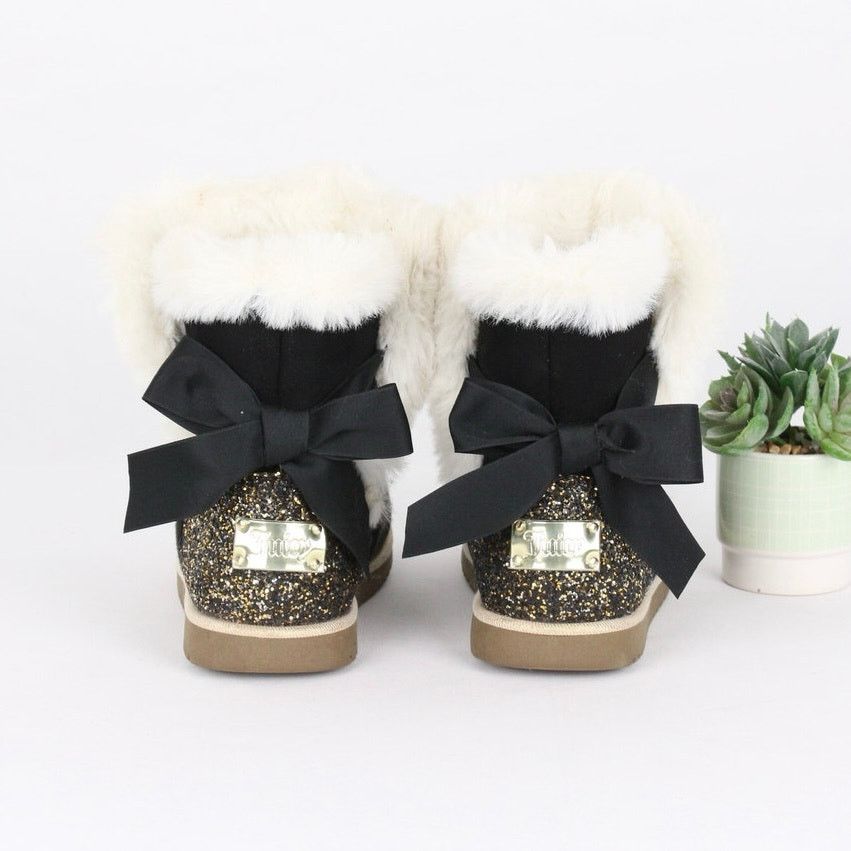 Juicy Couture Juicy Couture Girls Faux Fur Winter Boots – Black Sparkle Size US 4 / IT 34 - 4 Thumbnail