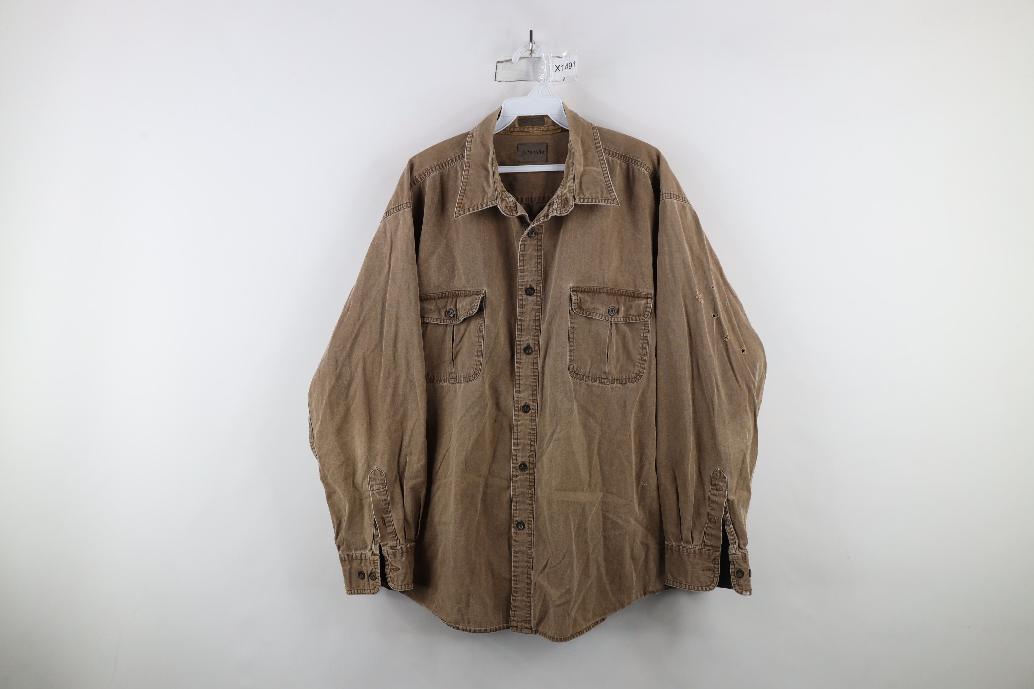 Vintage Vintage 90s Streetwear Stonewash Canvas Button Shirt Brown Size US XXL / EU 58 / 5 - 1 Thumbnail
