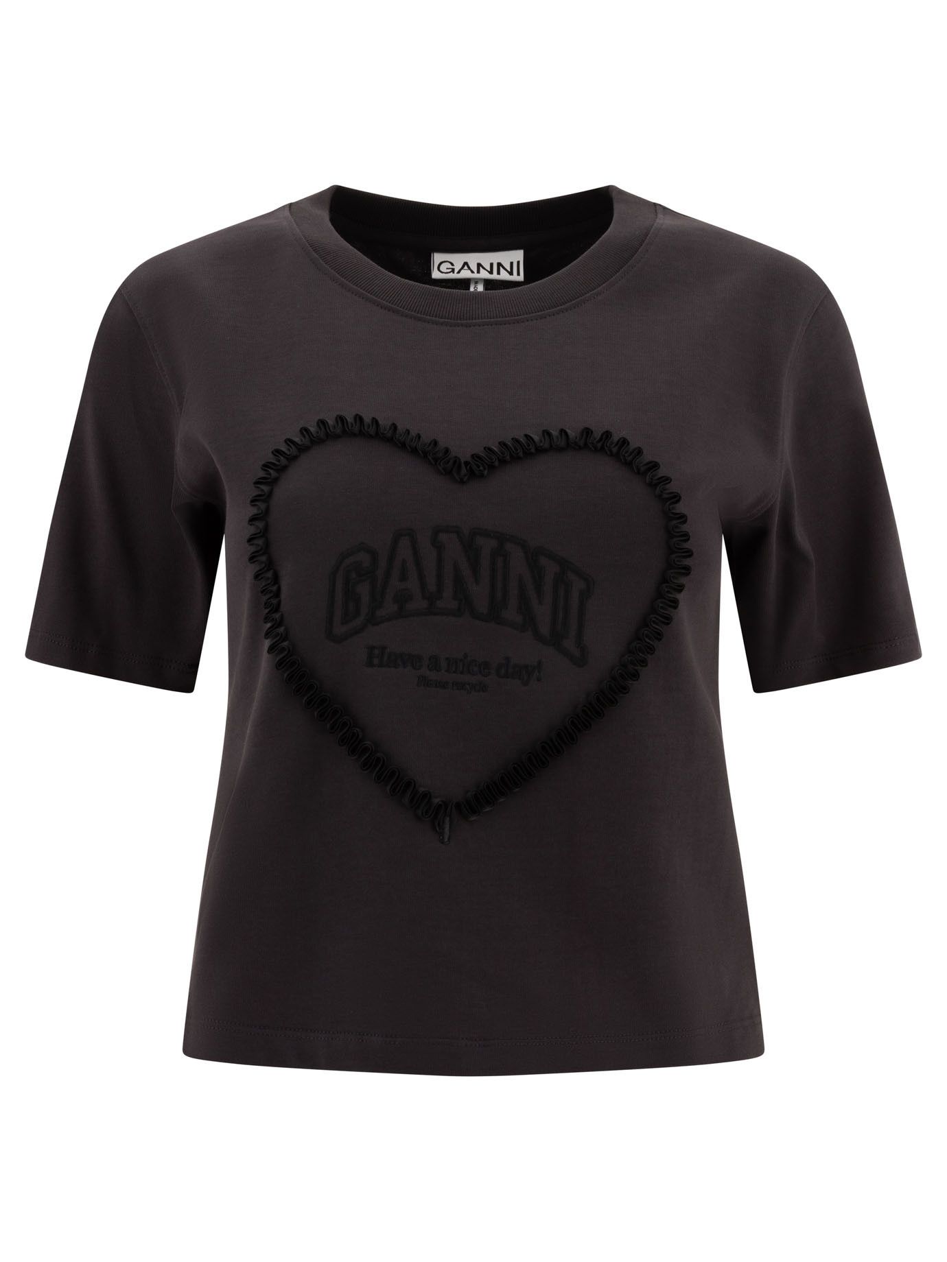 Ganni Cotton T-Shirt With Logo Size XS / US 0-2 / IT 36-38 - 1 Thumbnail