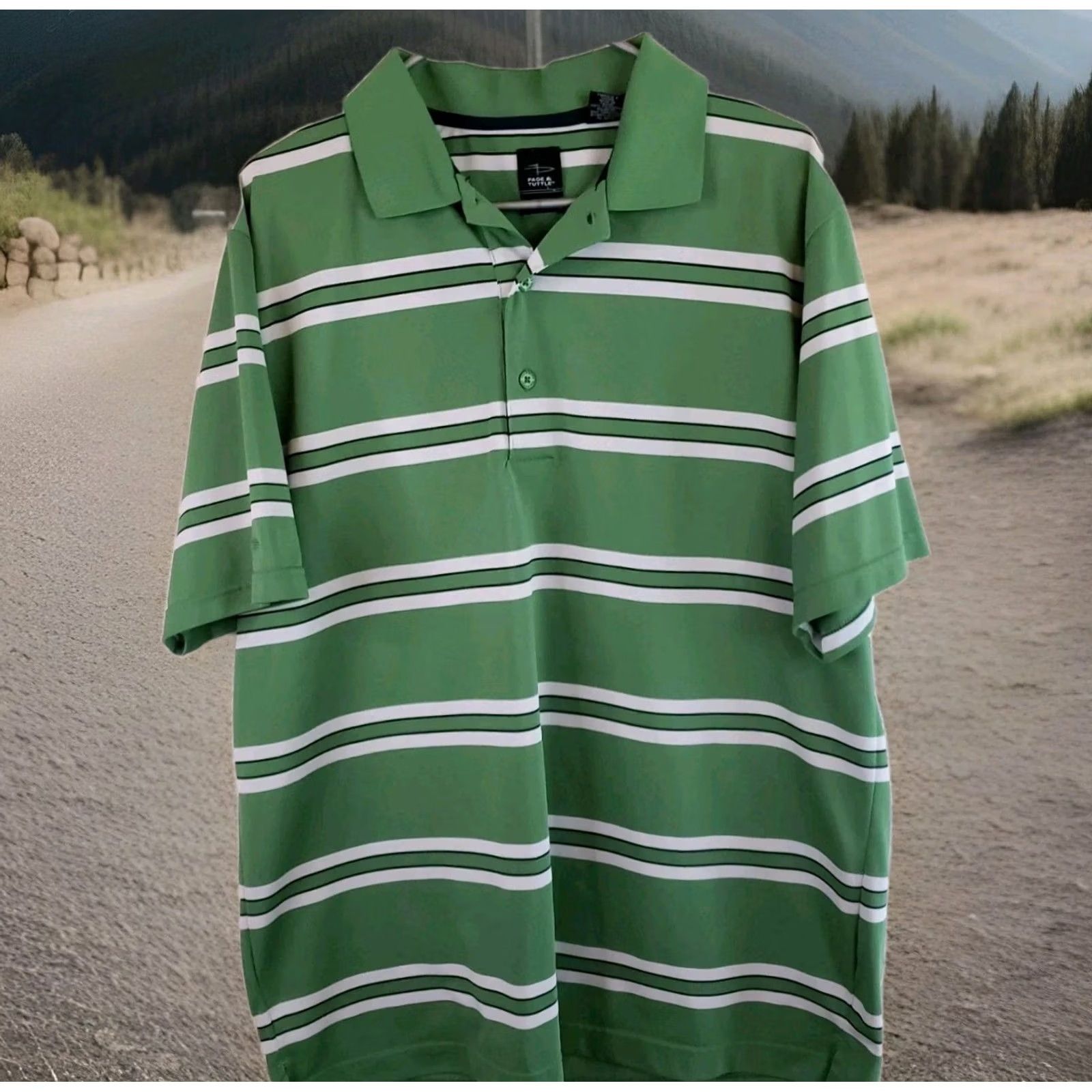 Vintage Page & Tuttle Golf Polo Cool Swing Mens L Green White Striped Short Slv Shirt Size US L / EU 52-54 / 3 - 2 Thumbnail
