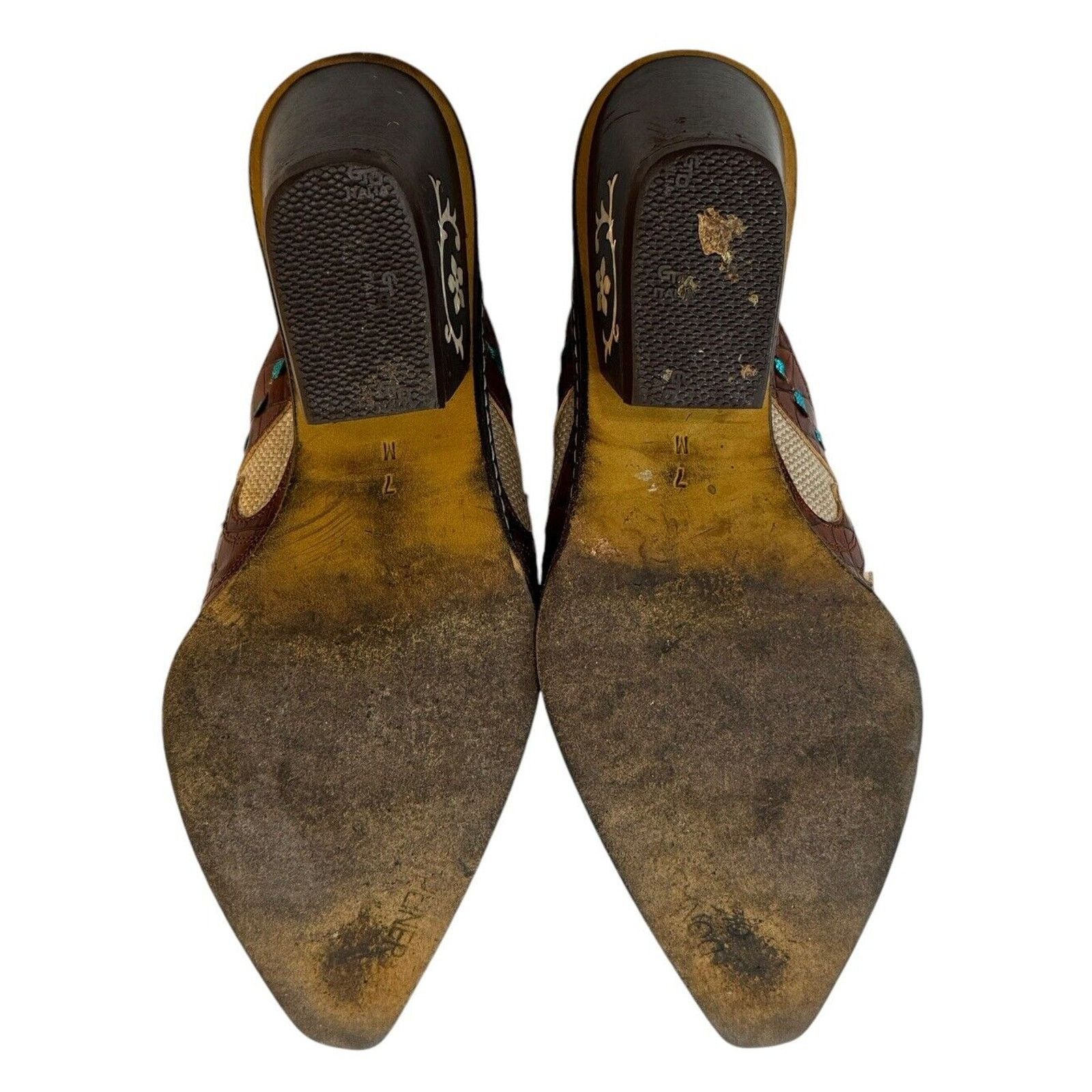 DONALD J. PLINER Juno Leather Brown Western Italian Mules 7M